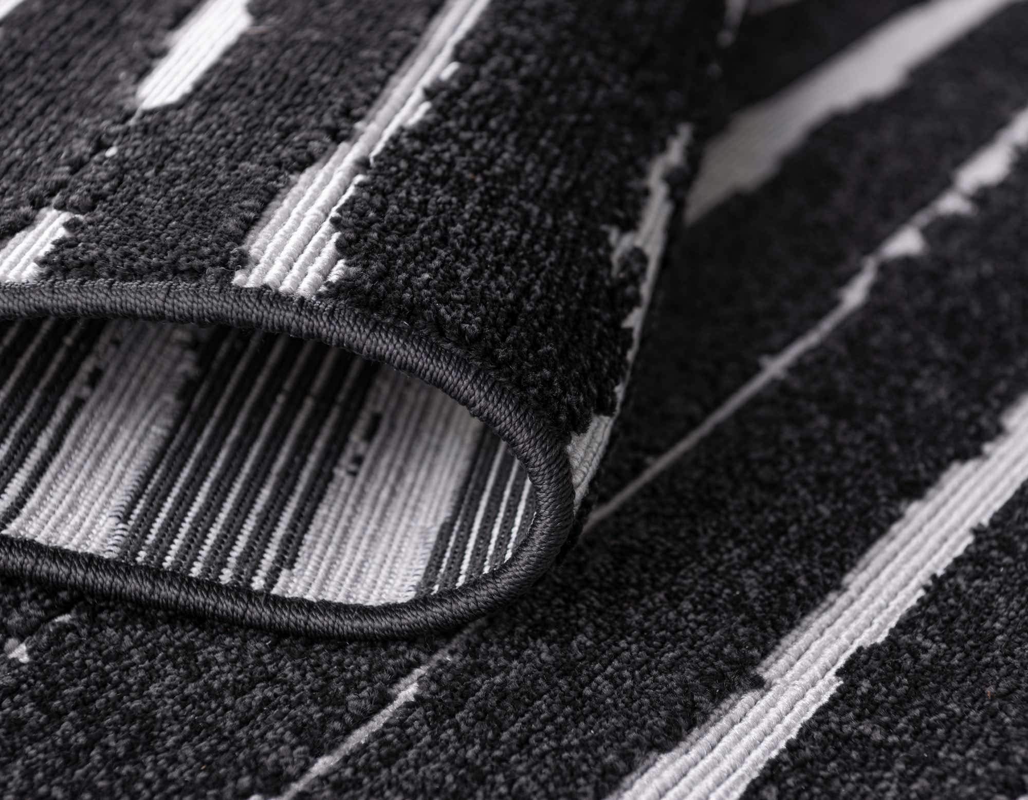 Unique Loom Sabrina Soto Outdoor Collection Geometric Modern Vibrant Striped Carved Area Rug 8x8 ft Black Ivory - Perfect for Patio, Deck, Sunroom & Outdoor Living Spaces