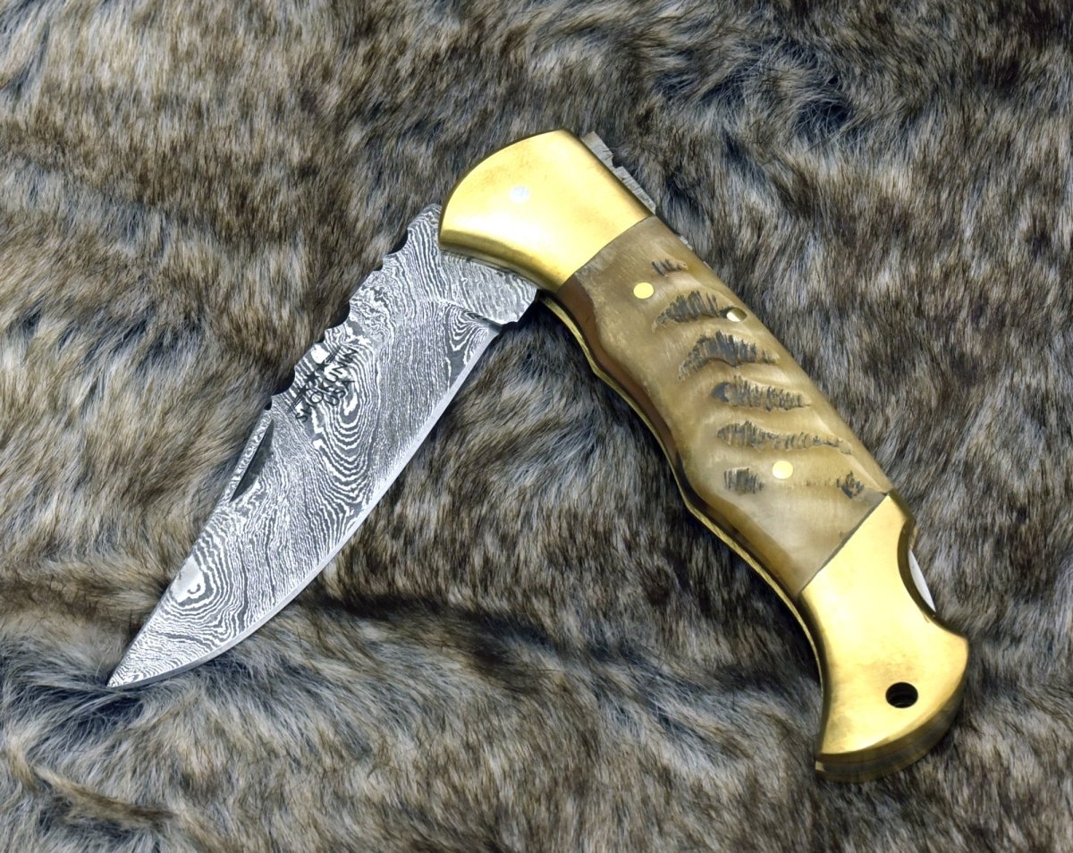 Premium Ram Horn Handle Pocket Knife - Compact, Durable & Sharp for Outdoor Adventures, Camping, Hiking & Everyday Carry (EDC)