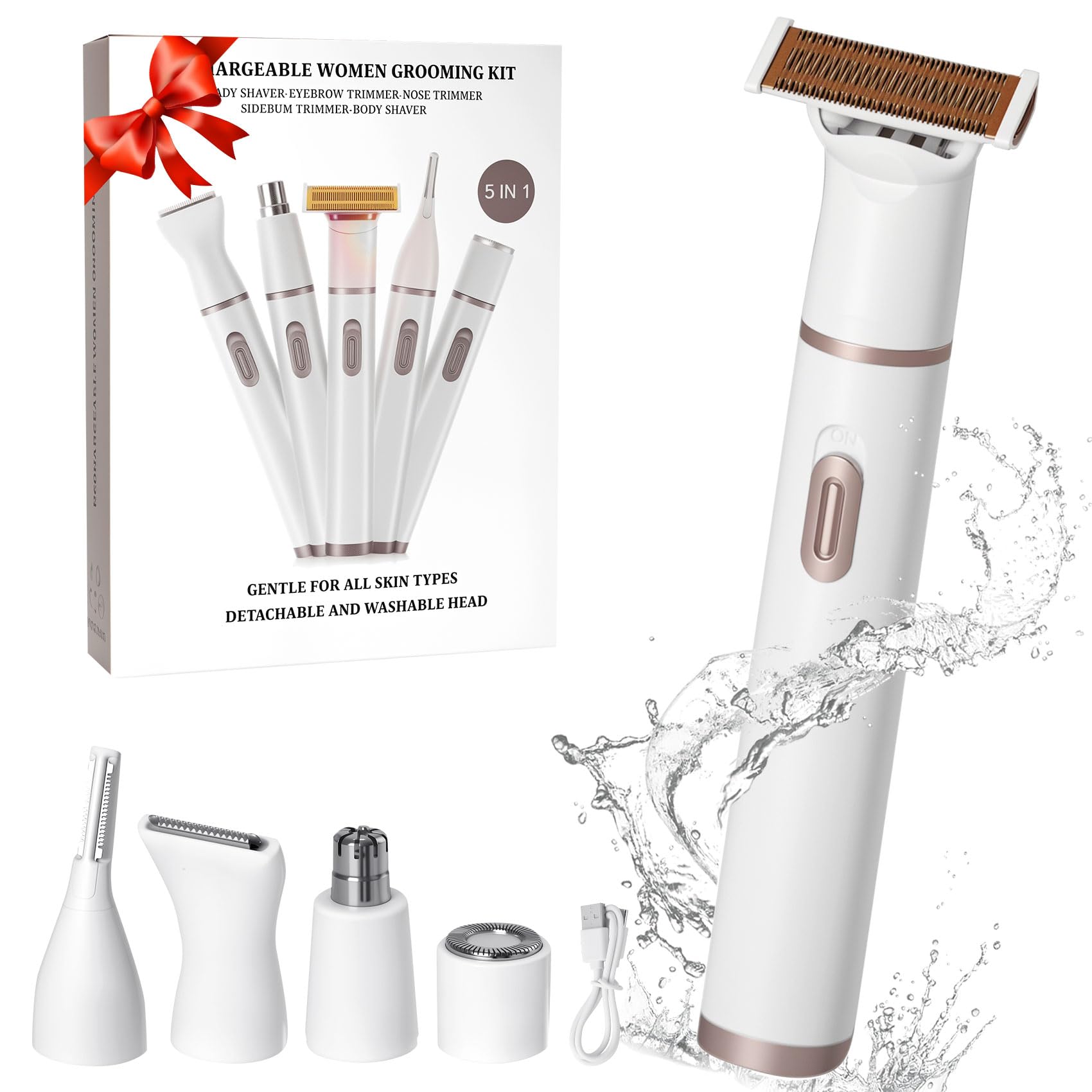 4-in-1 Electric Epilator & Facial Hair Remover for Women - Rechargeable Painless Hair Removal Device with LED Battery Display - Perfect for Eyebrows, Upper Lip, Chin & Body Grooming at Home or Travel