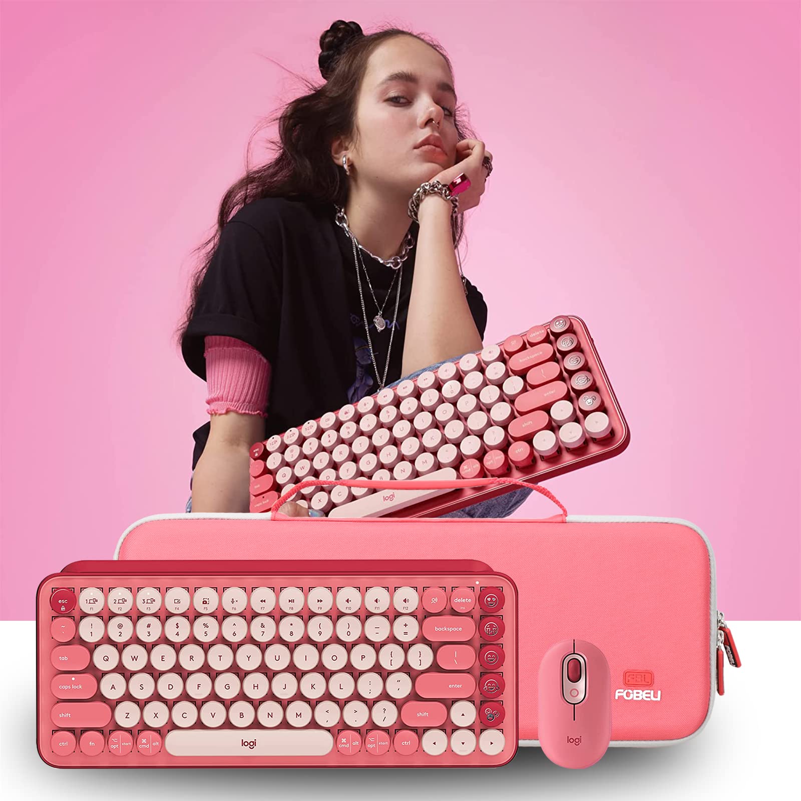 FBLFOBELI EVA Hard Carrying Case for Logitech POP Keys Mechanical Wireless Keyboard & Mouse Combo - Travel Protection Storage for Office, Home, and Business Use