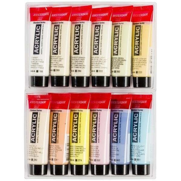 Amsterdam Standard Series Acrylic Paint Set - 12 Vibrant Pastel Colors for Artists & Beginners - Perfect for Canvas Painting, DIY Crafts & Home Decor Projects