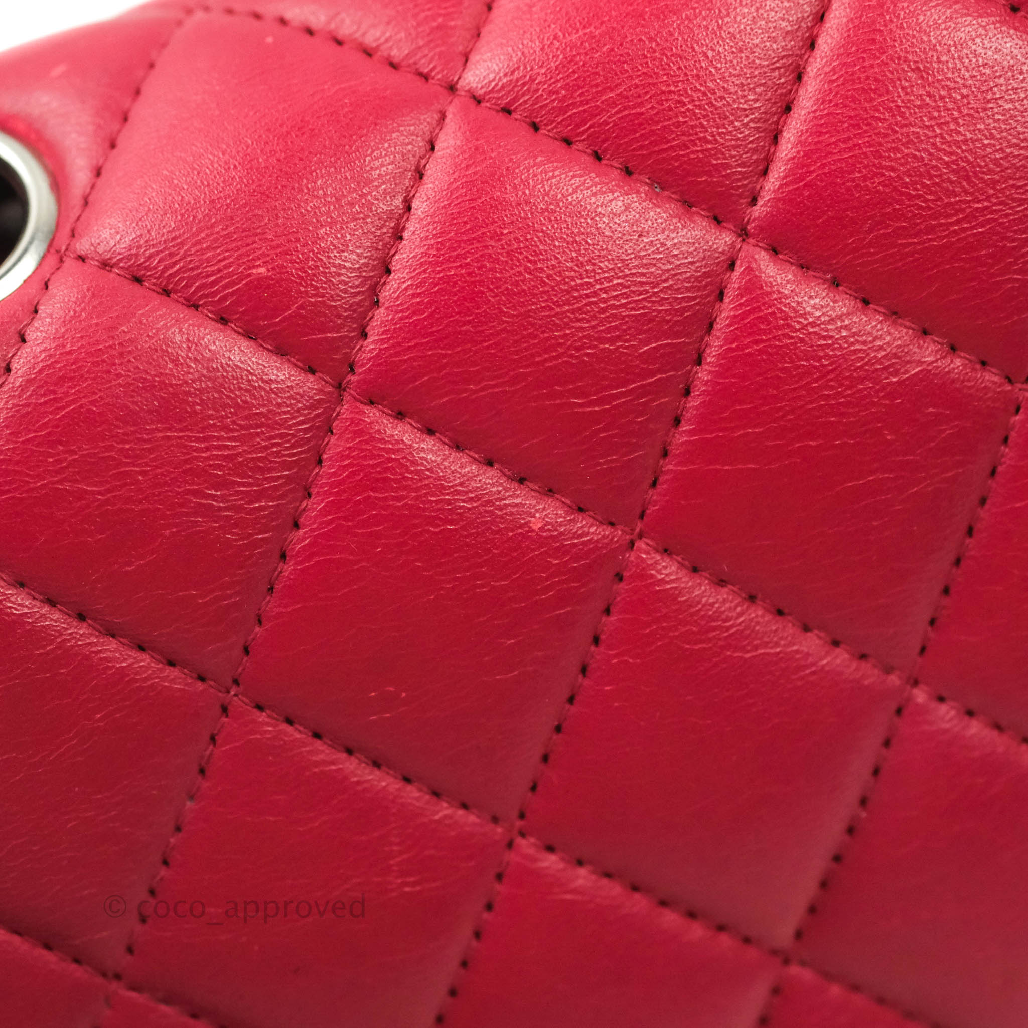 Chanel Classic Medium Double Flap Bag - Red Lambskin Leather with Silver Hardware | Luxury Handbag for Women, Perfect for Parties & Evening Events