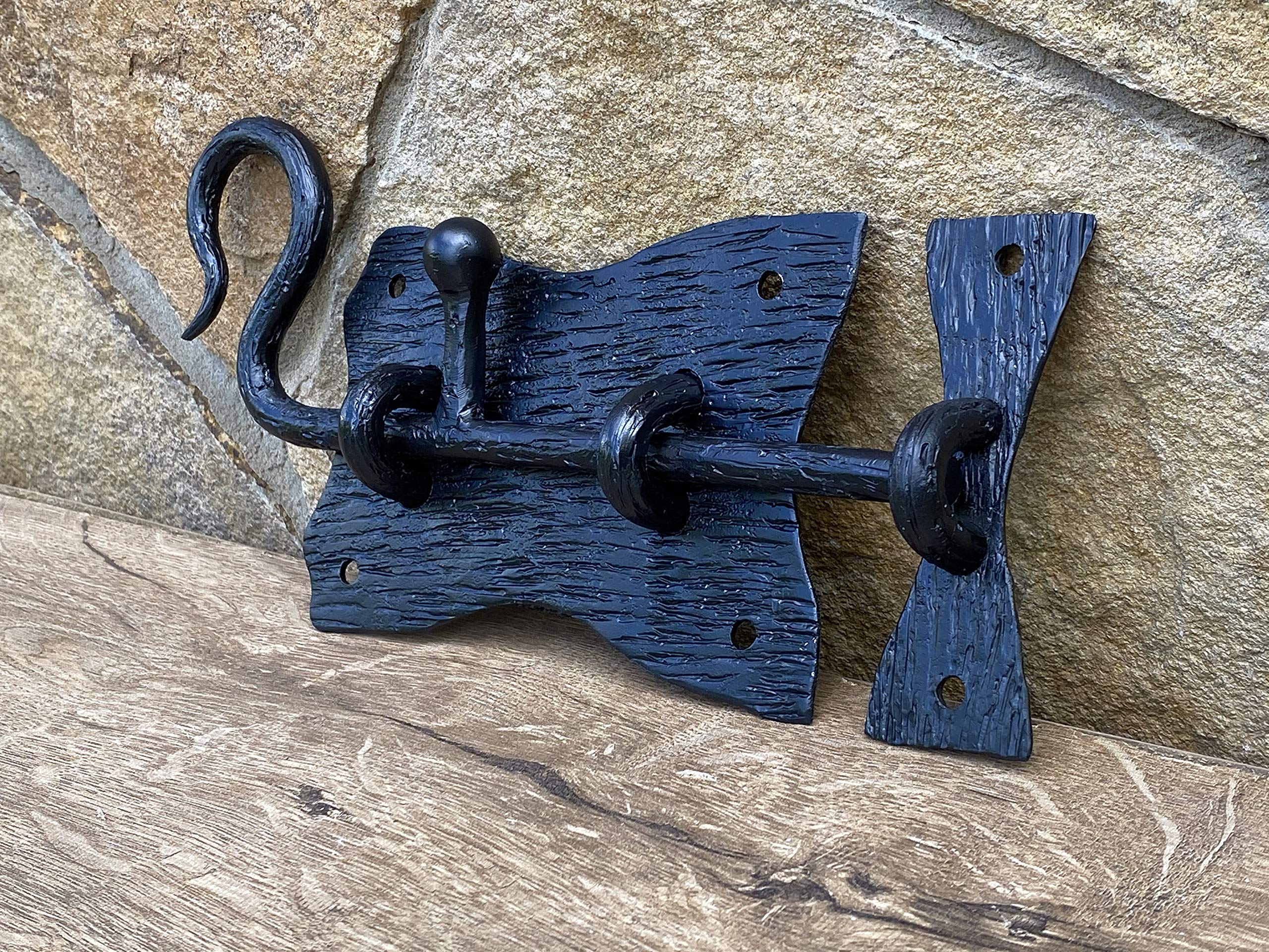Sturdy Hand-Forged Door Latch & Slide Bolt - Heavy Duty Barn, Shed, and Gate Lock for Rustic Security - Perfect for Farmhouses, Storage Units, and Outdoor Buildings