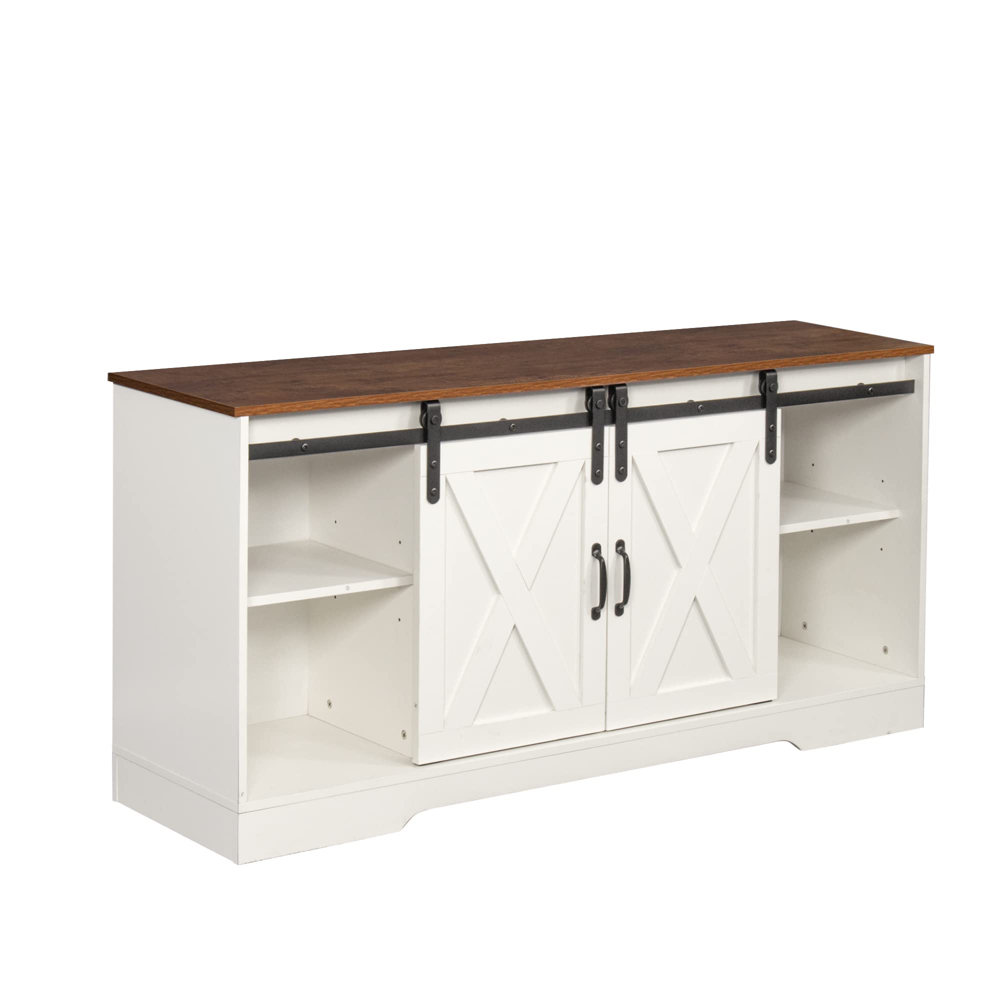Modern Farmhouse TV Stand with Sliding Barn Door - Rustic Wood Entertainment Center & Storage Cabinet for Living Room, Adjustable Shelves Fits TVs Up to 65