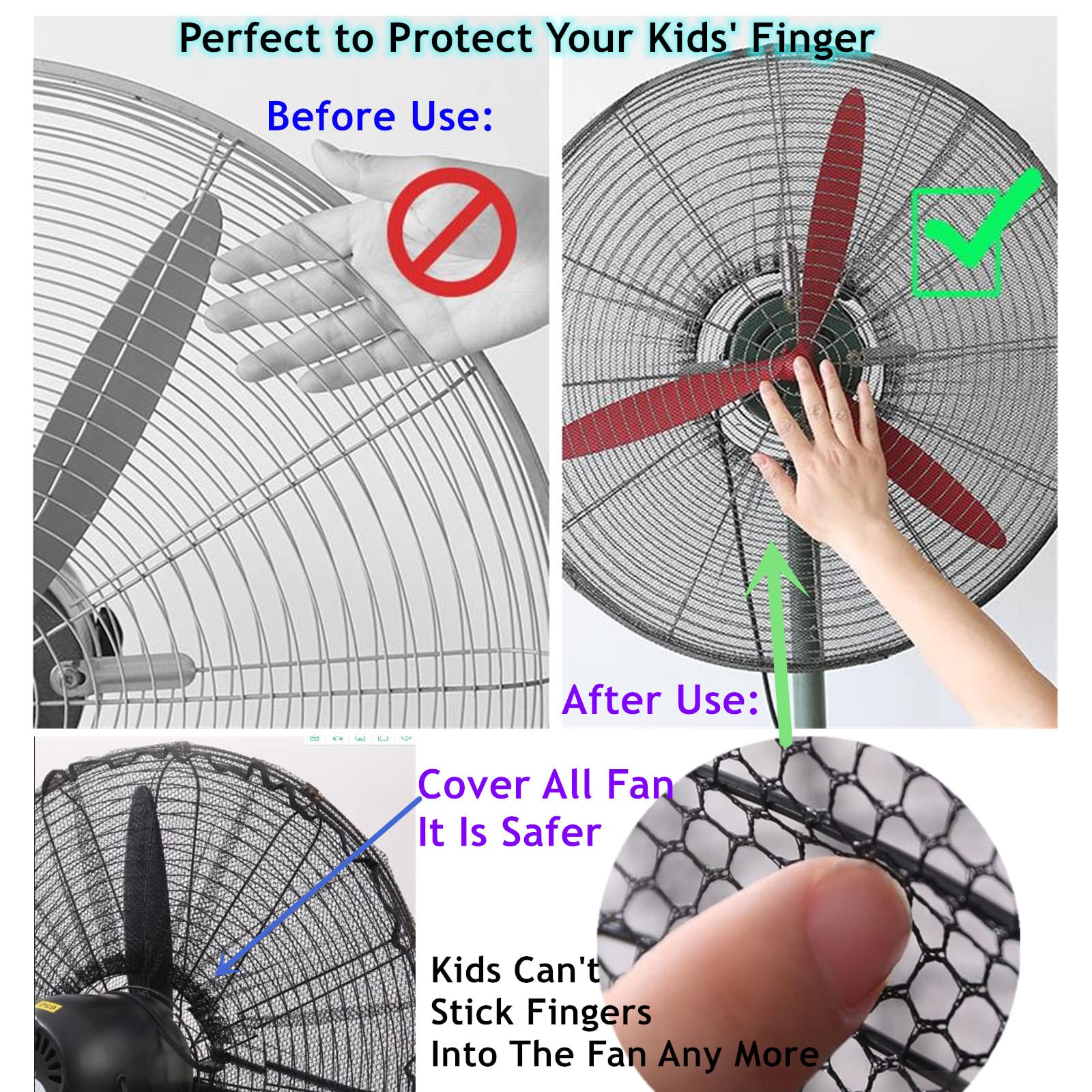 2 Pack 30 Inch Industrial Pedestal Fan Cover - Finger Safety Mesh Guard for Kids, Dust Protection for Home, Office & Shop - Washable & Reusable - Easy Installation - Perfect for Childproofing & Commercial Use