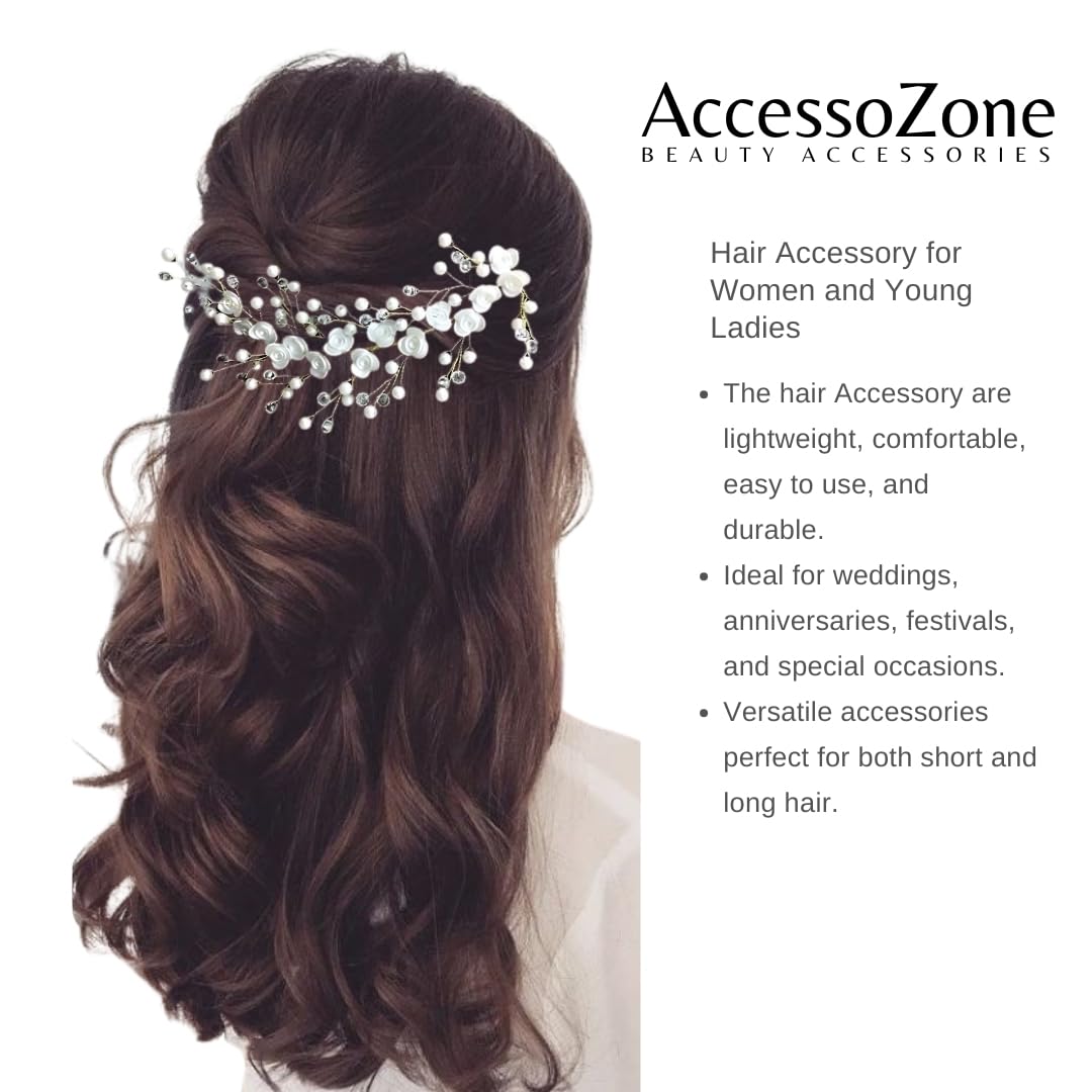 Bridal Floral Hair Accessories Set - Pearl & Crystal Hair Pins & Brooch for Women | Wedding, Prom, Party Hairstyle Decor | Perfect for Juda, Buns, Updos & Special Occasions