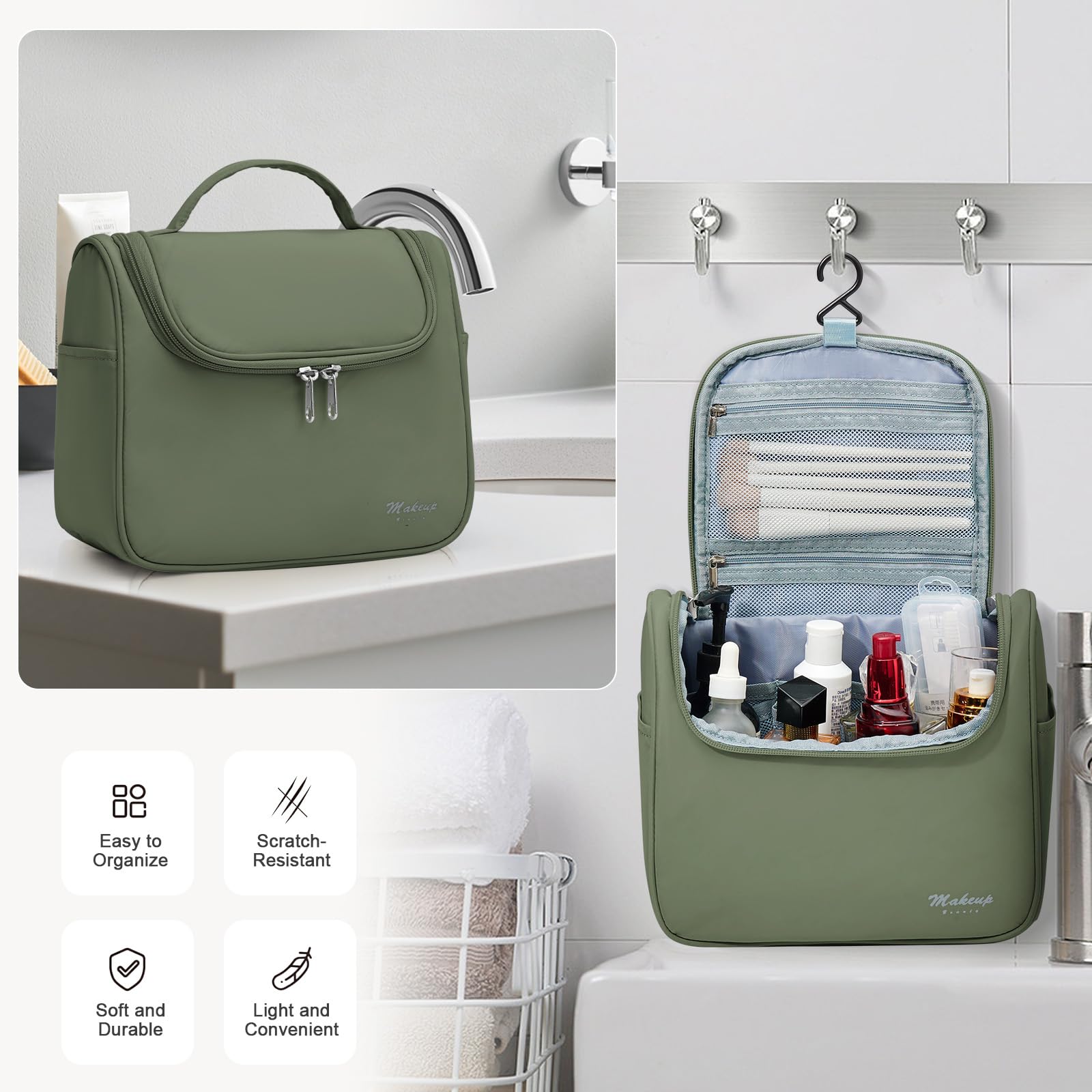 Waterproof Travel Toiletry Bag for Women - Large Cosmetic Organizer with Handle | Spacious Makeup Bag for Toiletries & Travel Essentials | Perfect for Vacation, Gym & Business Trips