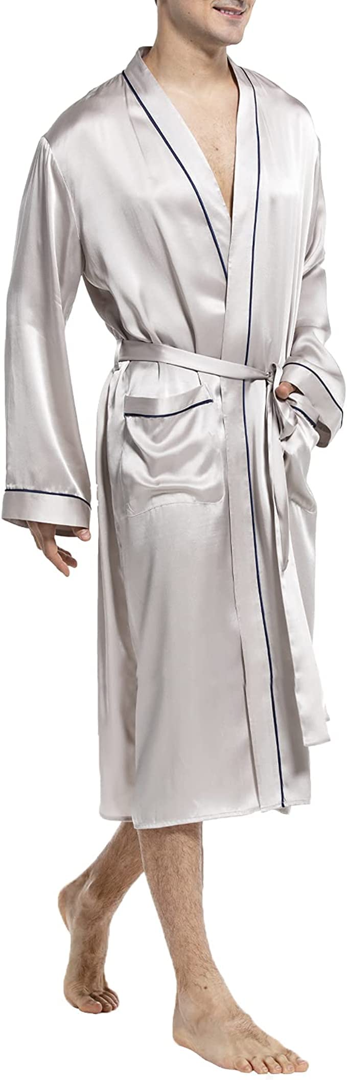 Luxury Mulberry Silk Robe for Men - Lightweight Long Sleeve Bathrobe & Sleepwear - Perfect for Spa, Lounging & Relaxation at Home