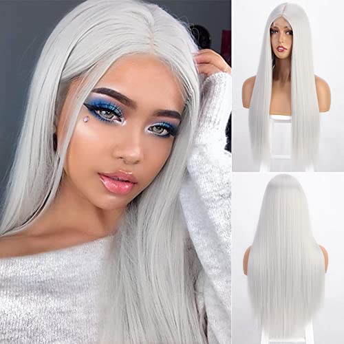 Long Straight Synthetic Wigs for Women - Pink, Blonde, Black, Red, Orange Cosplay Wigs with Middle Part (26 Inches) - Perfect for Daily Wear, Halloween Costumes, Cosplay Events & Parties