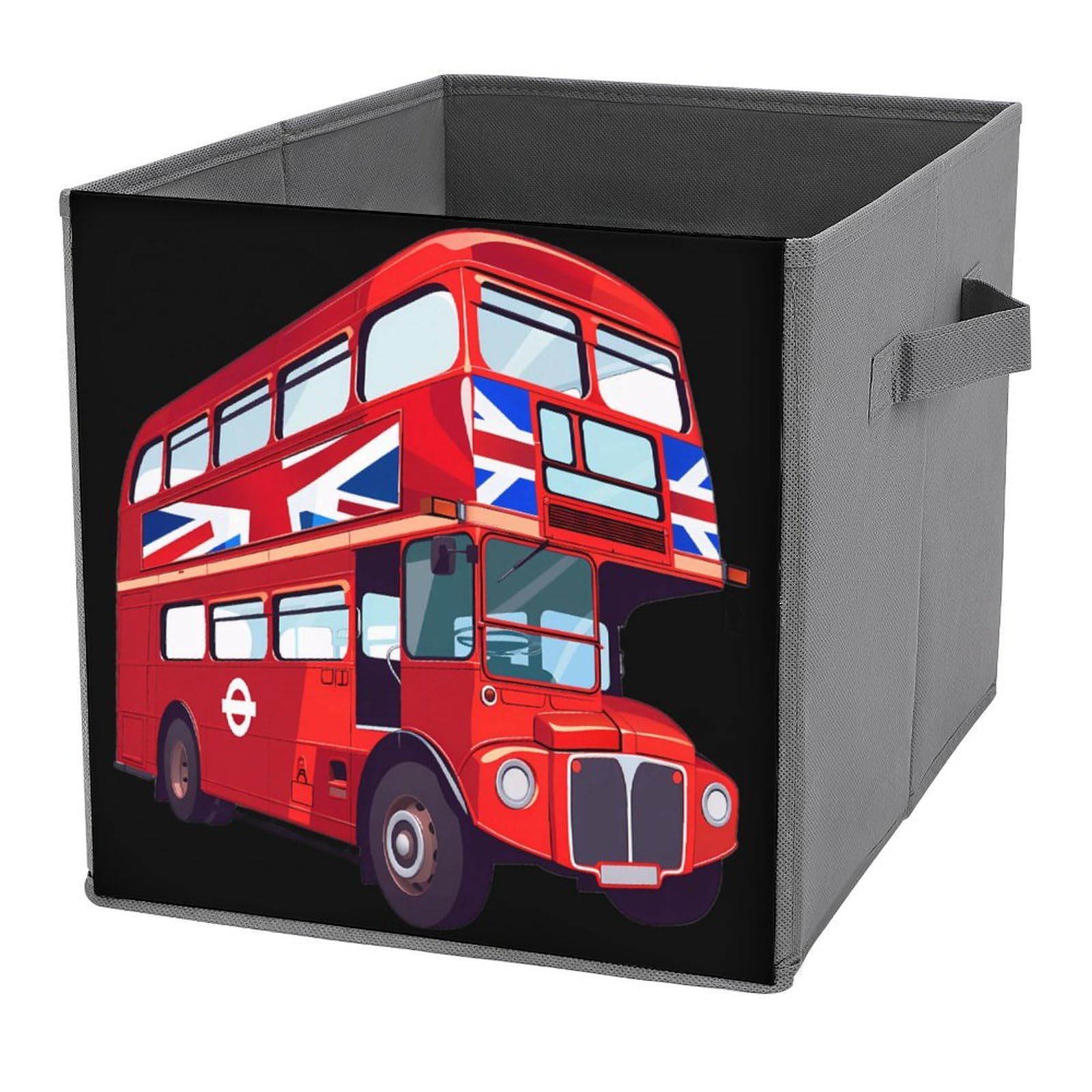 London UK Red Double Decker Bus Folding Storage Bins - 4 Pack Collapsible Organizer Baskets with Handles for Kids Room, Bathroom & Office Organization