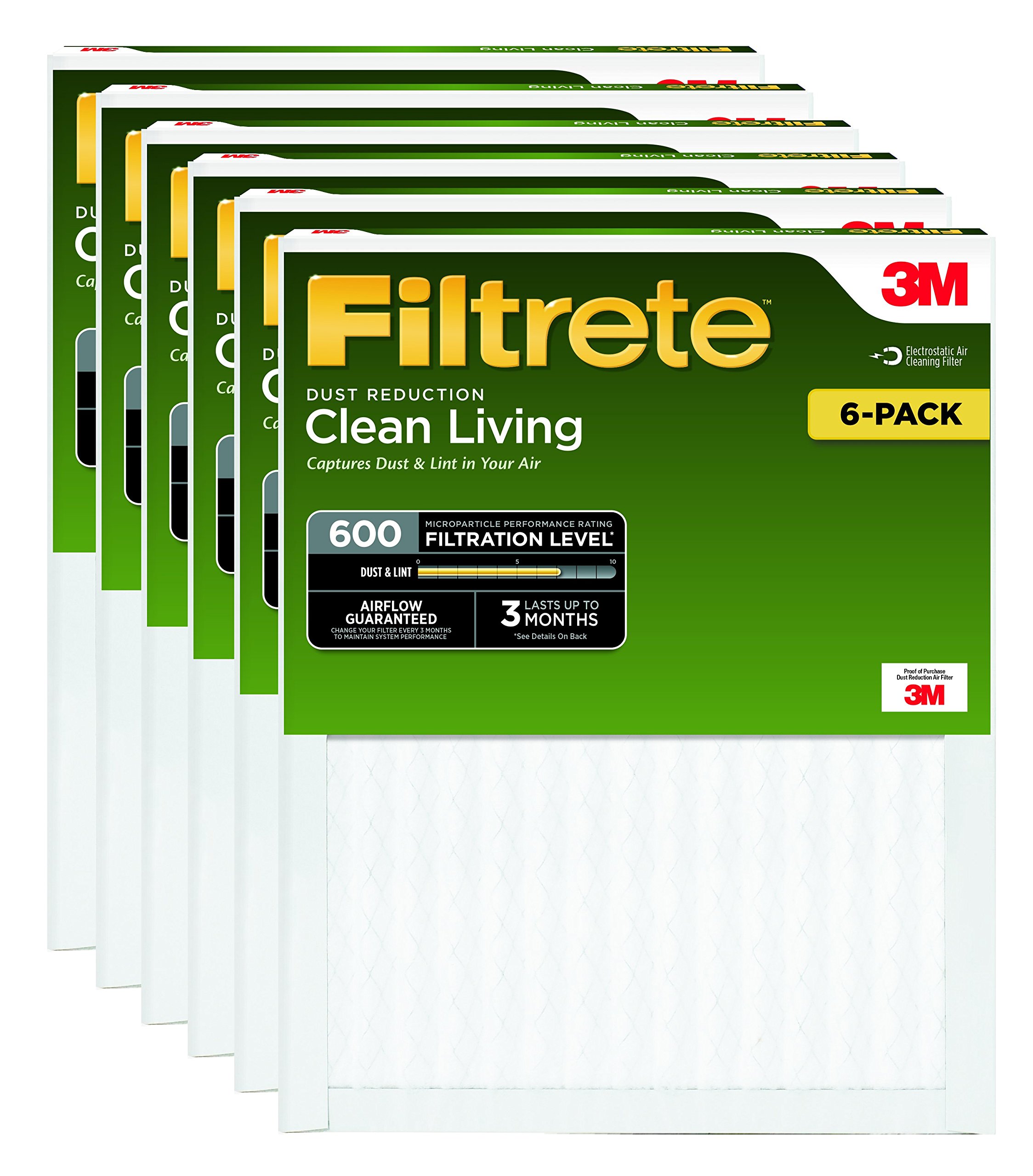 Filtrete Clean Living Dust Reduction AC Furnace Air Filter MPR 600, 14x30x1 Inches, 6-Pack - Improves Indoor Air Quality for Homes & Offices