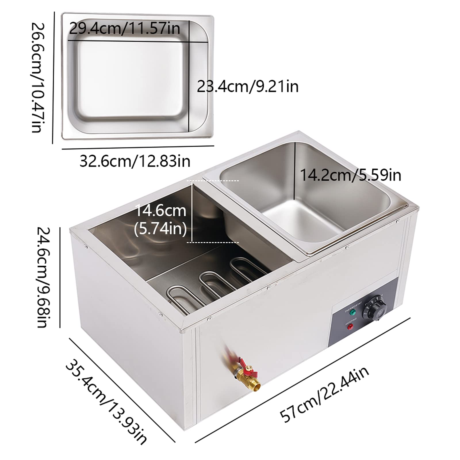 2-Pan Commercial Countertop Food Warmer - 110V 850W Electric Steam Table with 5.9