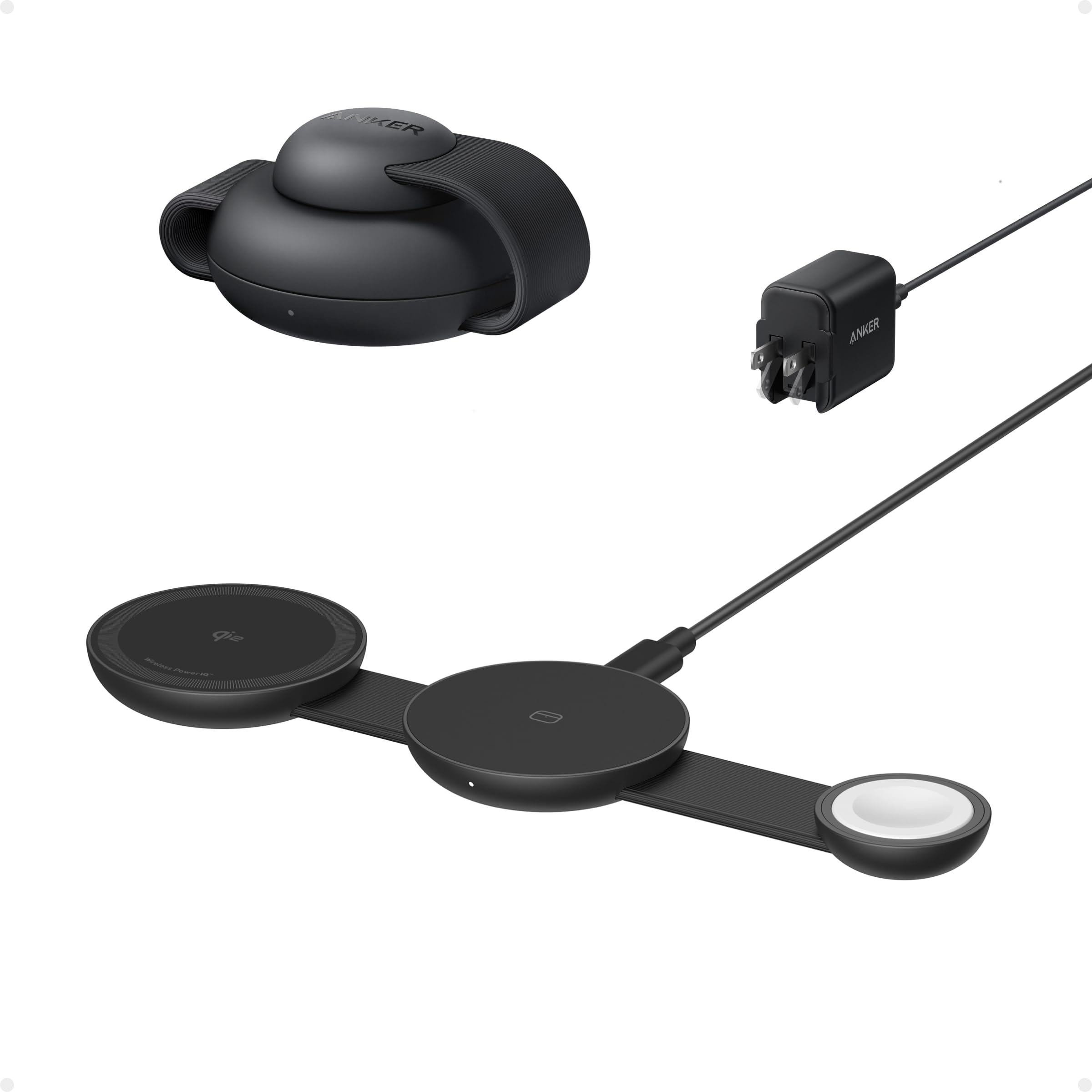 Anker MagGo UFO 3-in-1 Wireless Charging Station - Qi2 Certified 15W Fast Charger for iPhone 16/15/14, AirPods & Apple Watch | Foldable Travel Charger | Perfect for Home, Office & Travel Use