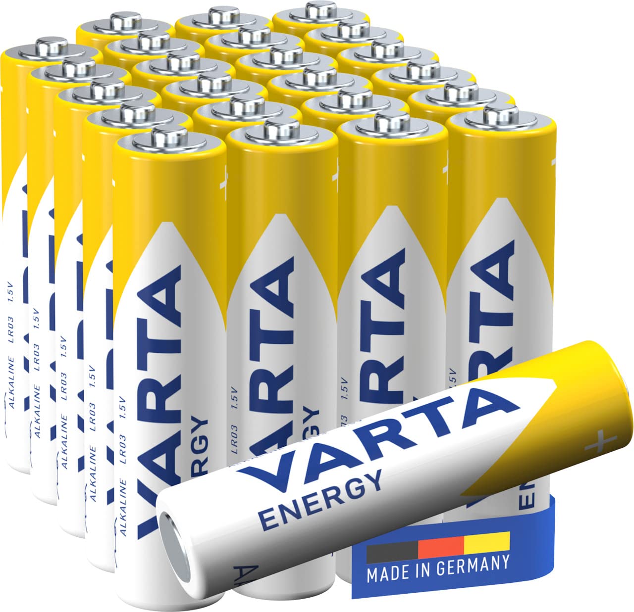 VARTA Energy AAA Alkaline Batteries 24-Pack - LR03 Micro Batteries Made in Germany - Long-Lasting Power for Radios, Wall Clocks, Remote Controls & Electronic Devices