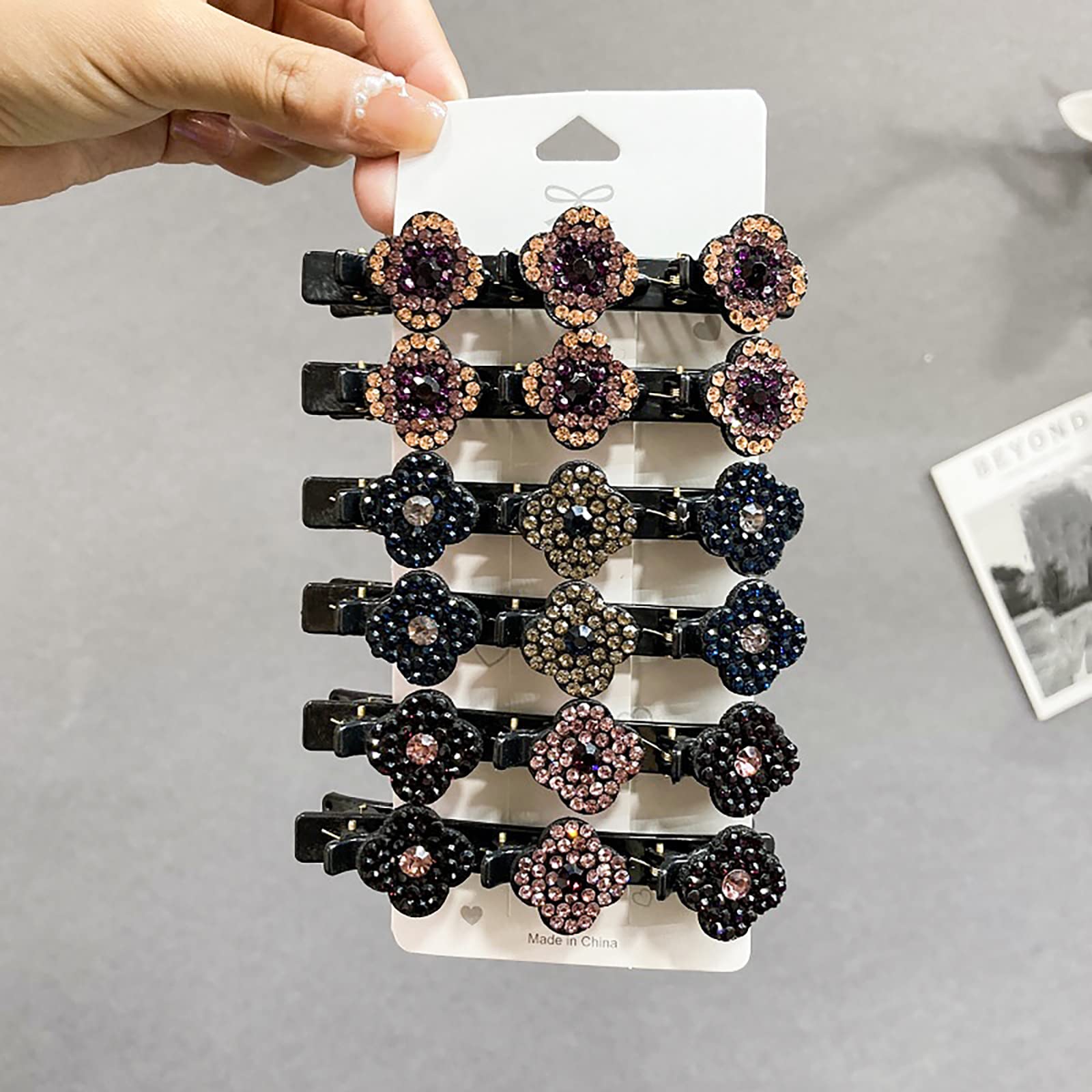 Sparkling Crystal Hair Clips for Women - 8PCS Rhinestone Braided Hair Barrettes, Premium Acrylic Hair Clips Set in Clover & Plum Colors | Perfect for Sectioning, Parties, Weddings & Everyday Styling