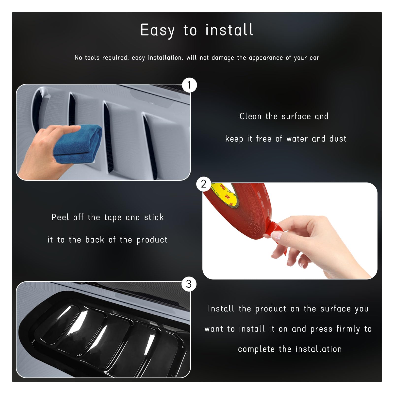 2PCS Universal Car Hood Air Vent Cover - Black Engine Hood Scoop & Front Air Vents Trim for Most Vehicles | Automotive Exterior Decor Accessories | Perfect for Car Shows & Performance Upgrades