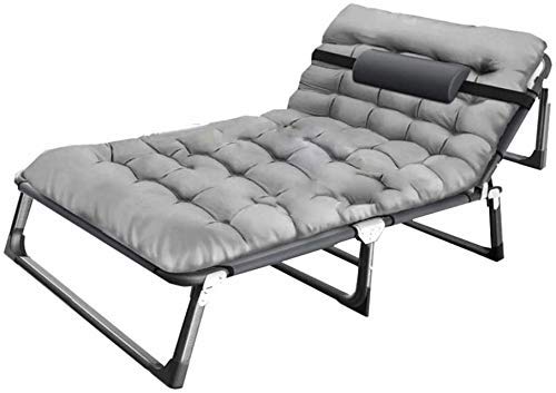 Heavy Duty Folding Chair Bed with Cushion - Extra Wide Grey Lounge Chair for Camping, Outdoor, Office, Sports & Hiking - Perfect for Relaxation, Resting and Small Space Living
