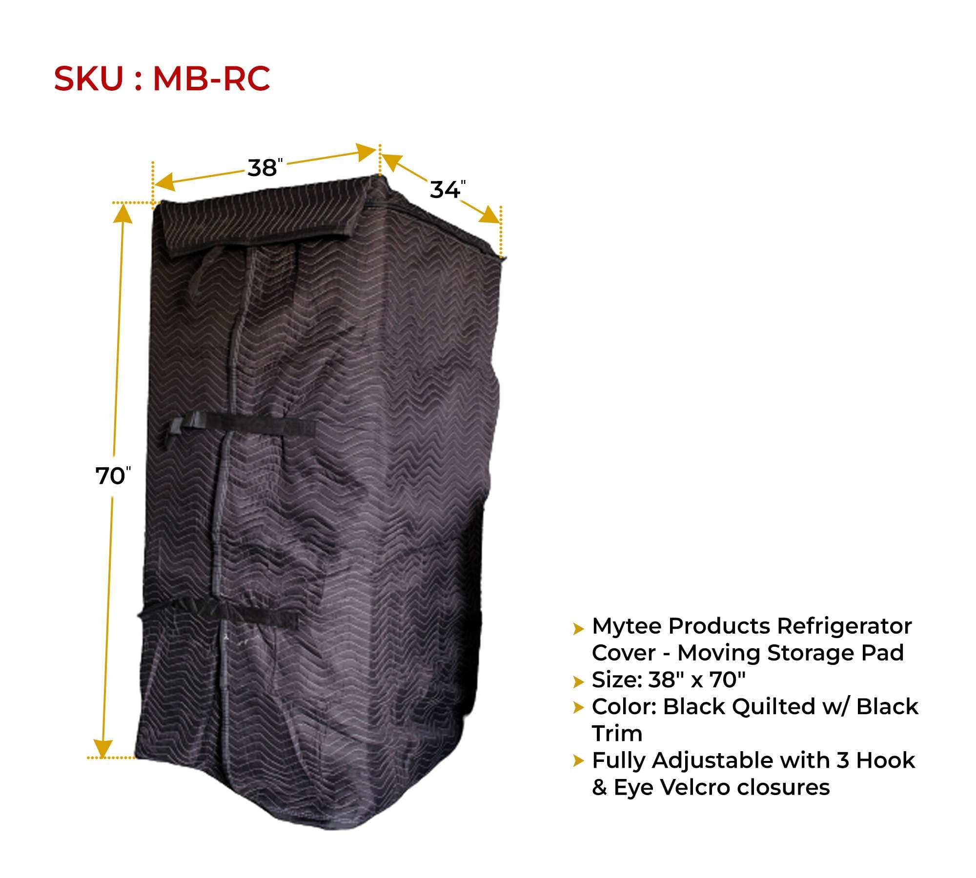 Mytee 2 Pack Black Quilted Refrigerator Cover - Waterproof Outdoor Fridge Protector, Adjustable Furniture Pad for Moving & Storage (38