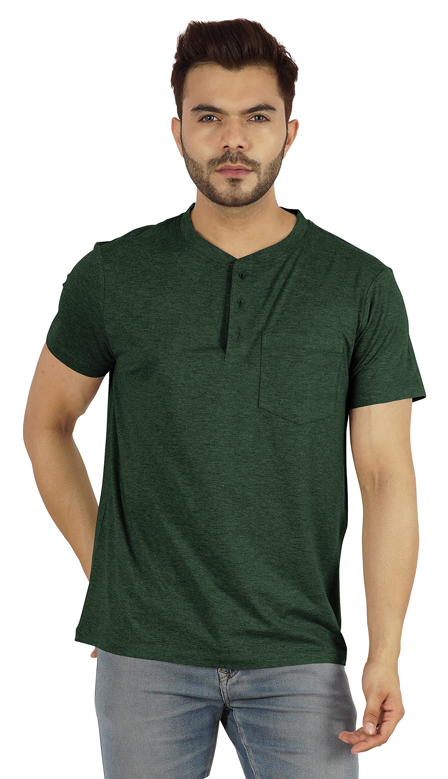 Inkmeso Men's Cotton Short Sleeve Henley T-Shirt with Pocket - Breathable Casual Tee for Everyday Wear, Outdoor Activities & Layering