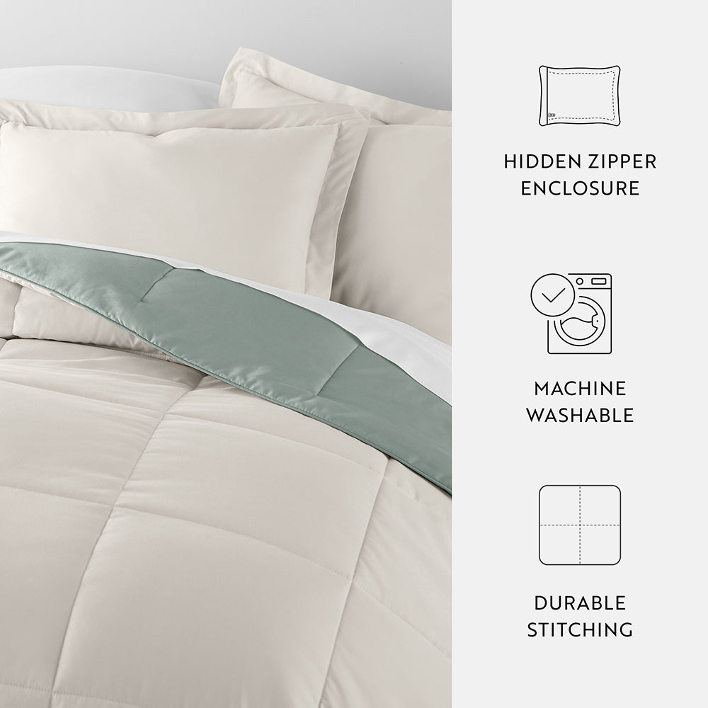 Reversible Down Alternative Comforter Set - All Season Hypoallergenic Bedding - Perfect for Master Bedroom, Guest Room & Dorm Use