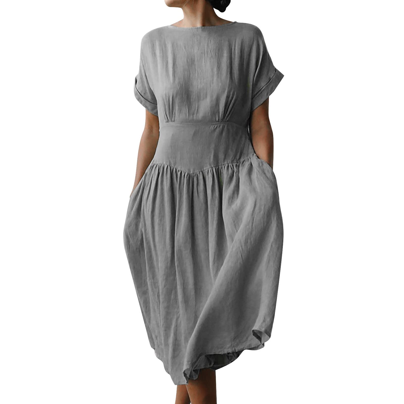 2024 Women's Spring Cotton Mini Dress with Pockets - Casual Short Sleeve Crew Neck Boho Style for Summer Beach Vacation & Everyday Wear