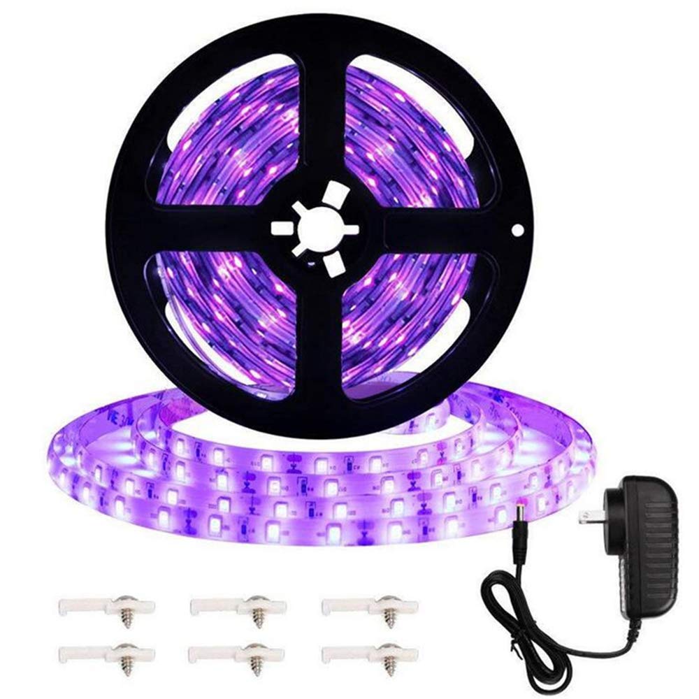 Matybobe 16.4ft UV LED Strip Lights - 300 Ultra Violet LEDs, Flexible 12V Rope Lighting with Power Supply for Blacklight Parties, Glow Decor & Home Theater Lighting