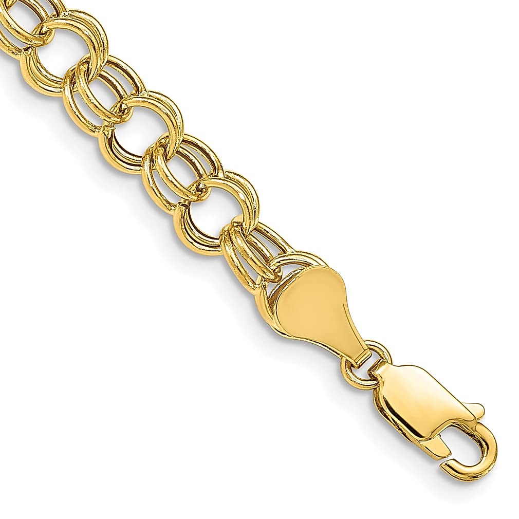 10K Yellow Gold Double Link Charm Bracelet for Women - 7 Inch Adjustable Fine Jewelry Gift for Her - Perfect for Anniversaries, Birthdays & Special Occasions