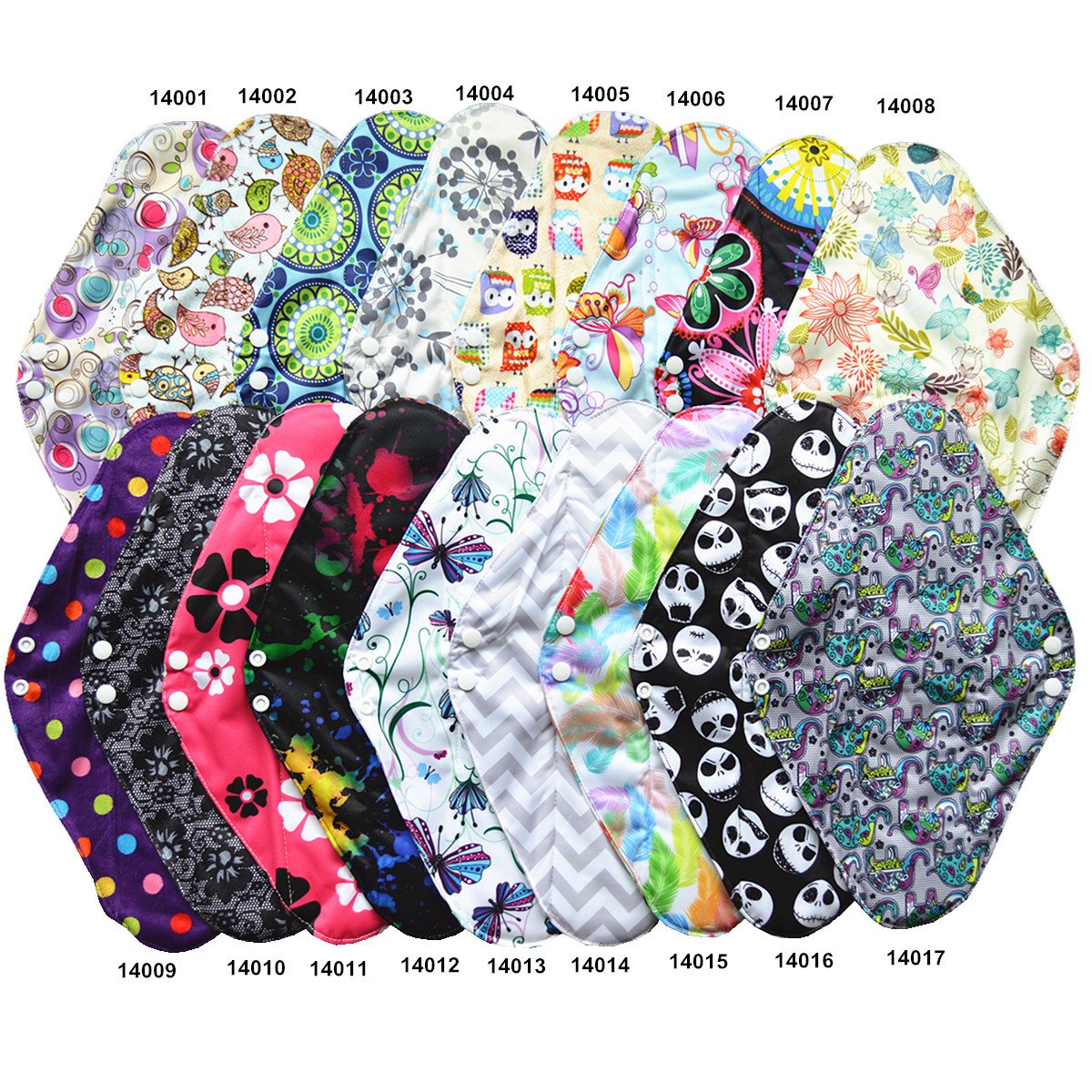 14 Inch Overnight Charcoal Bamboo Reusable Sanitary Pads for Women - Eco-Friendly Menstrual Pads, Soft & Absorbent Cloth Pads with Wings (Birds Design) - Perfect for Heavy Flow, Postpartum & Nighttime Use