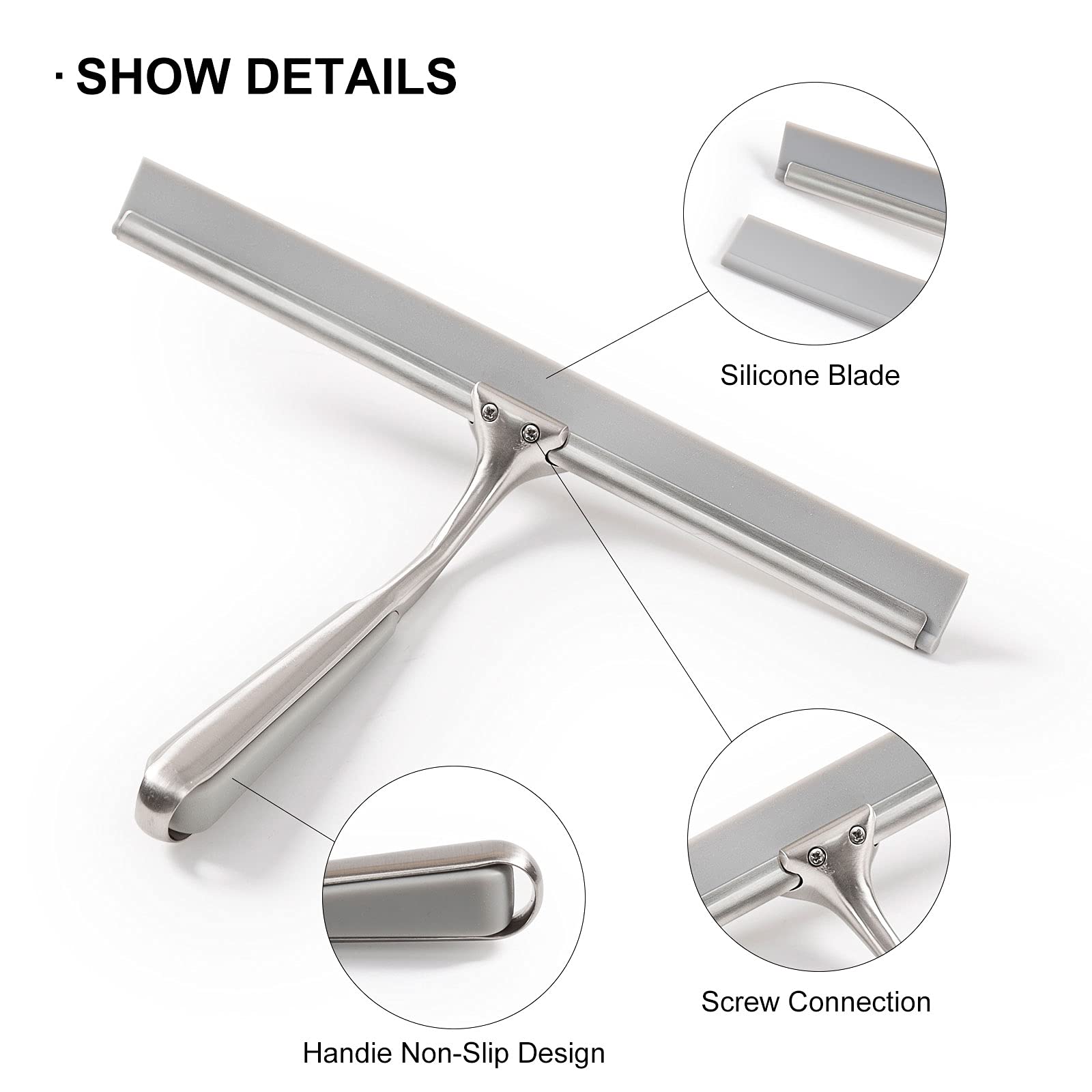 10 Inch Stainless Steel Shower Squeegee for Bathroom Doors, Windows, Kitchen, Mirrors & Car Glass - Perfect for Streak-Free Cleaning in Showers, Kitchens and Vehicles