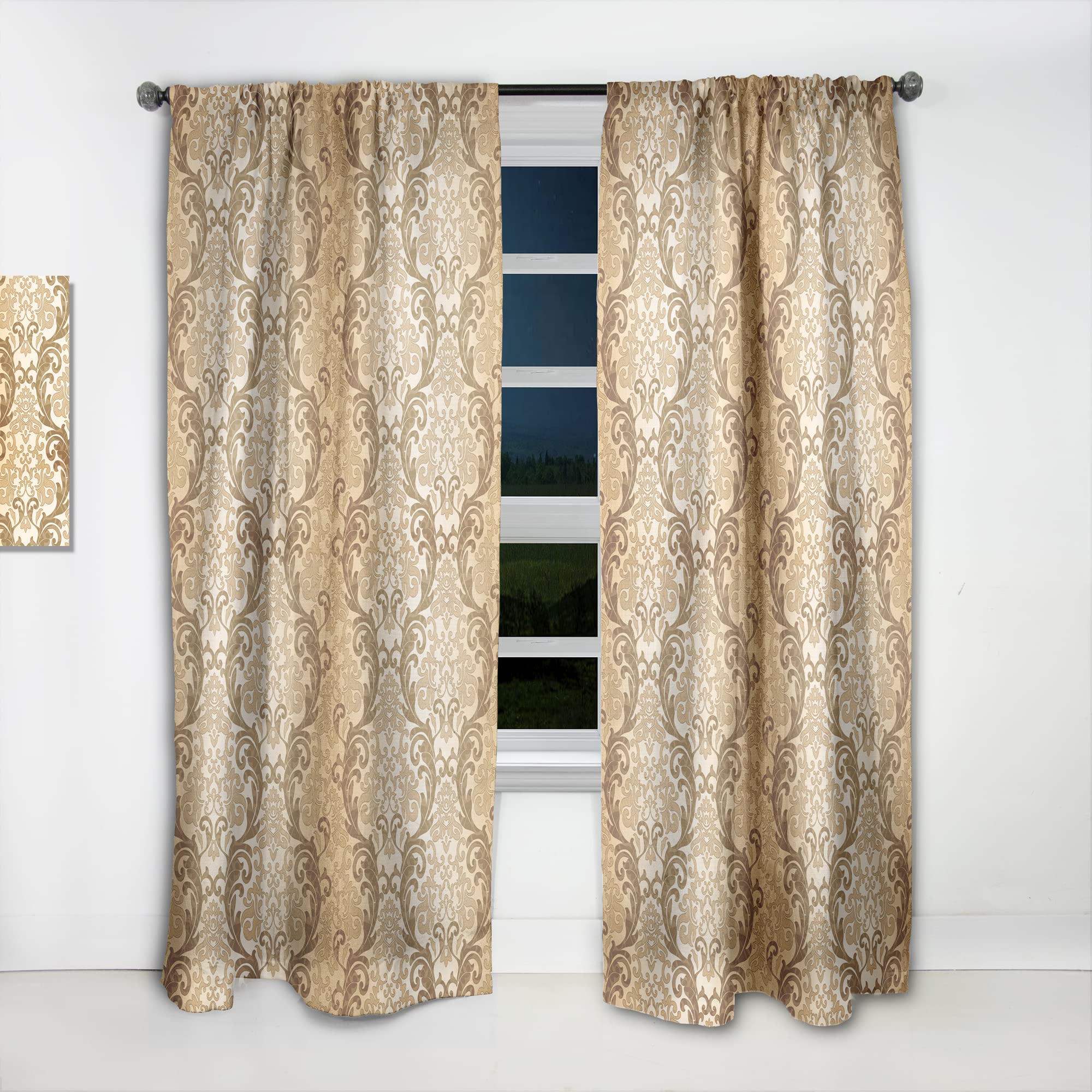 DesignQ Damask Pattern Thermal Insulated Curtains - Single Panel 52x90 Inches - Elegant Blackout Drapes for Bedroom & Living Room - Perfect for Home Decor, Privacy & Temperature Control