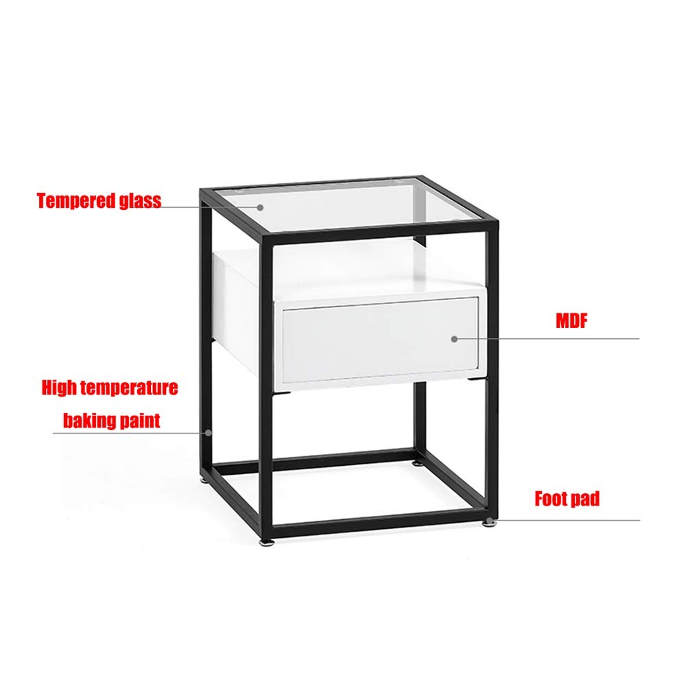 Modern Small Coffee Table with 2 Shelves & Drawers - Glass Top Side Table for Living Room, Bedroom, Sofa - Compact Storage Cabinet for Home Decor & Organization | Perfect for Small Spaces, Apartments, and Cozy Reading Nooks