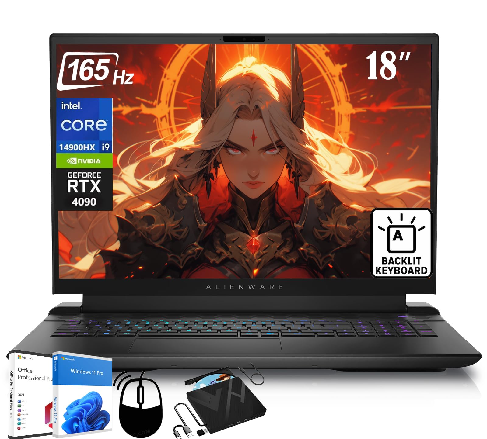 Alienware M18 R2 18-inch QHD+ Gaming Laptop - Intel Core i9-14900HX 24-Core, NVIDIA RTX 4090, 64GB DDR5 RAM, 8TB SSD, WiFi 7, Backlit Keyboard - Perfect for High-End Gaming, 3D Rendering & Professional Workstations