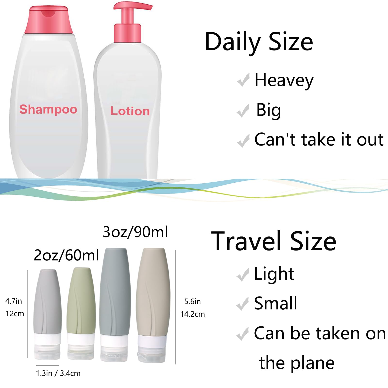 TSA Approved Leak Proof Silicone Travel Bottles Set - Refillable Empty Toiletry Containers for Shampoo, Lotion & Cosmetics | Perfect for Air Travel, Gym & Vacation Essentials