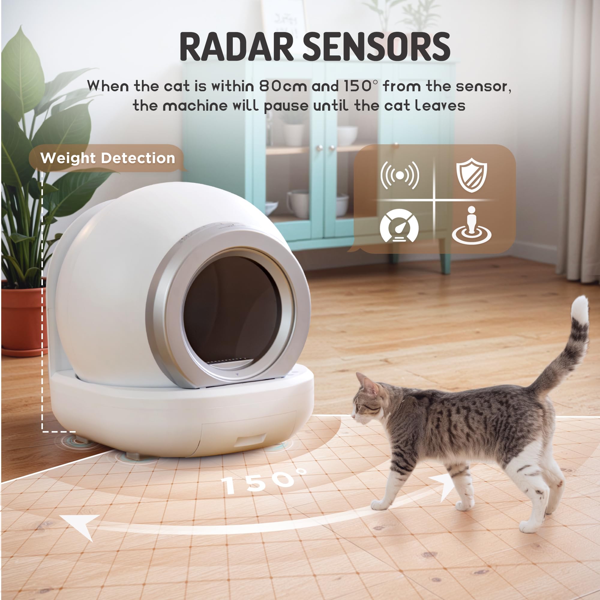 Self Cleaning Cat Litter Box - Automatic Wi-Fi Enabled Smart Litter Box for Multiple Cats with APP Control, Low Noise & Safety Features, Includes Mat & 2 Roll Garbage Bags (White) - Perfect for Busy Pet Owners & Smart Home Integration
