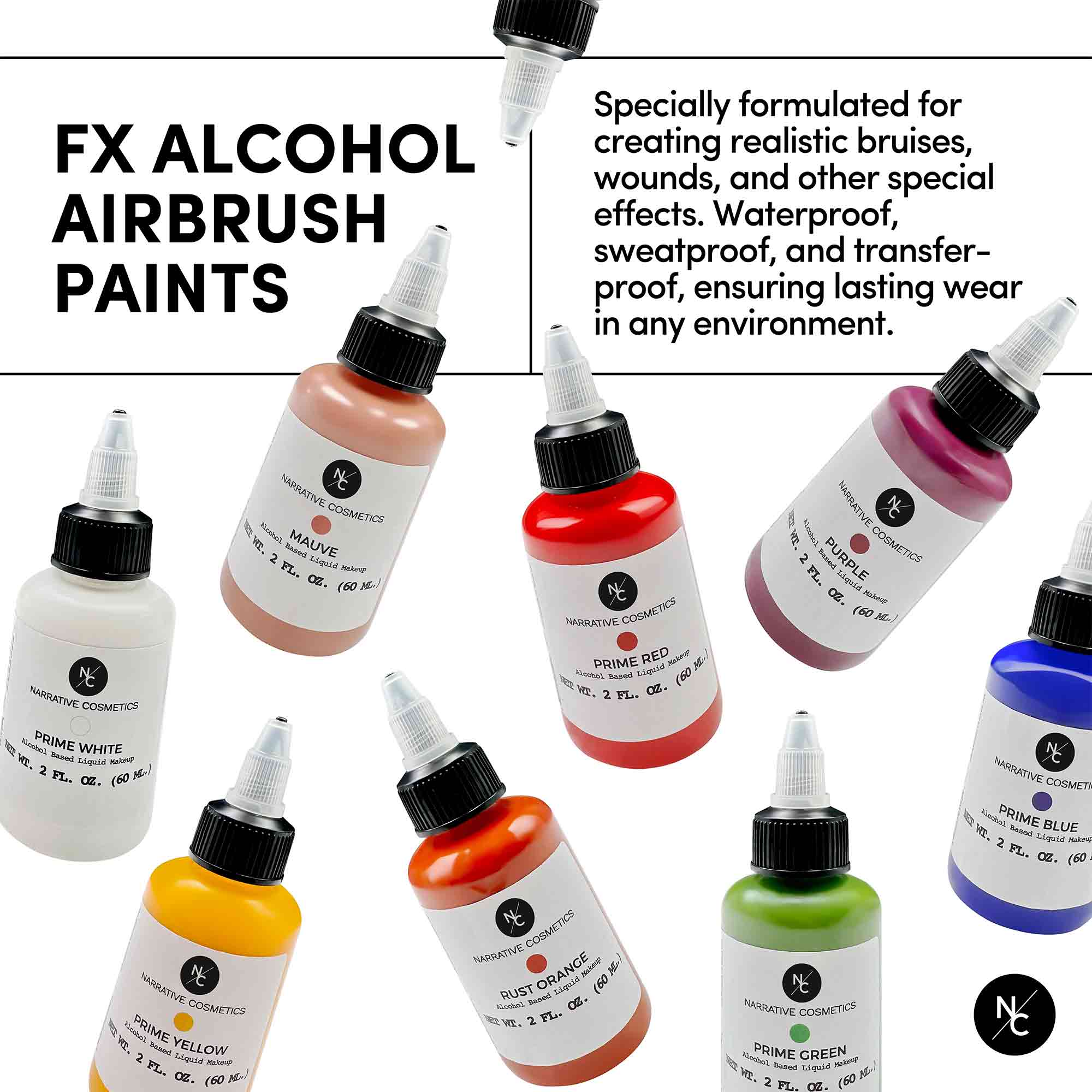 Premium FX Alcohol Airbrush Paints - 2 fl oz (59ml) - High Pigment Professional Airbrush Ink for Tattoo, Body Art & Model Painting - Perfect for Artists, Cosplayers & DIY Crafts