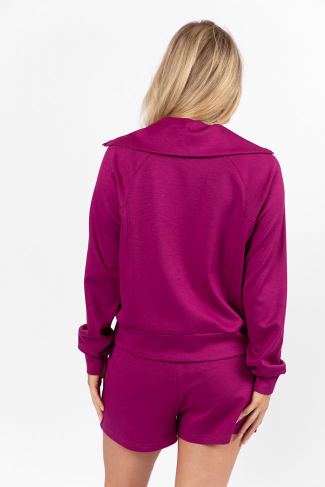 Plum Quarter Zip Knit Pullover for Women - Cozy & Stylish Winter Sweater - Perfect for Casual Outings & Layering