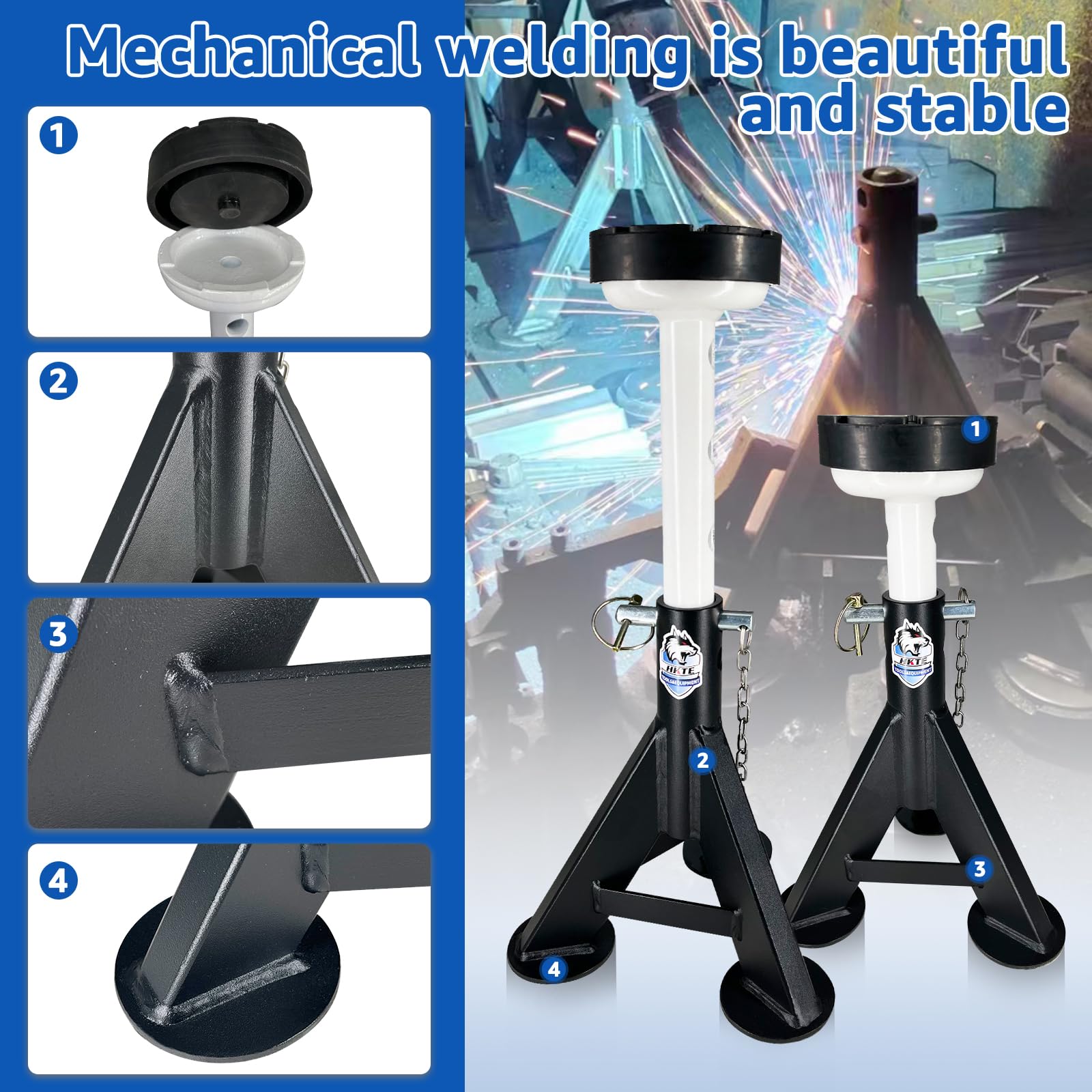 HKTE 4 Ton Heavy Duty Jack Stands - Low Profile Design with Security Locking Pins, 8000 lbs Capacity (2 Pack) - Perfect for Car Repair, Vehicle Maintenance & Garage Safety