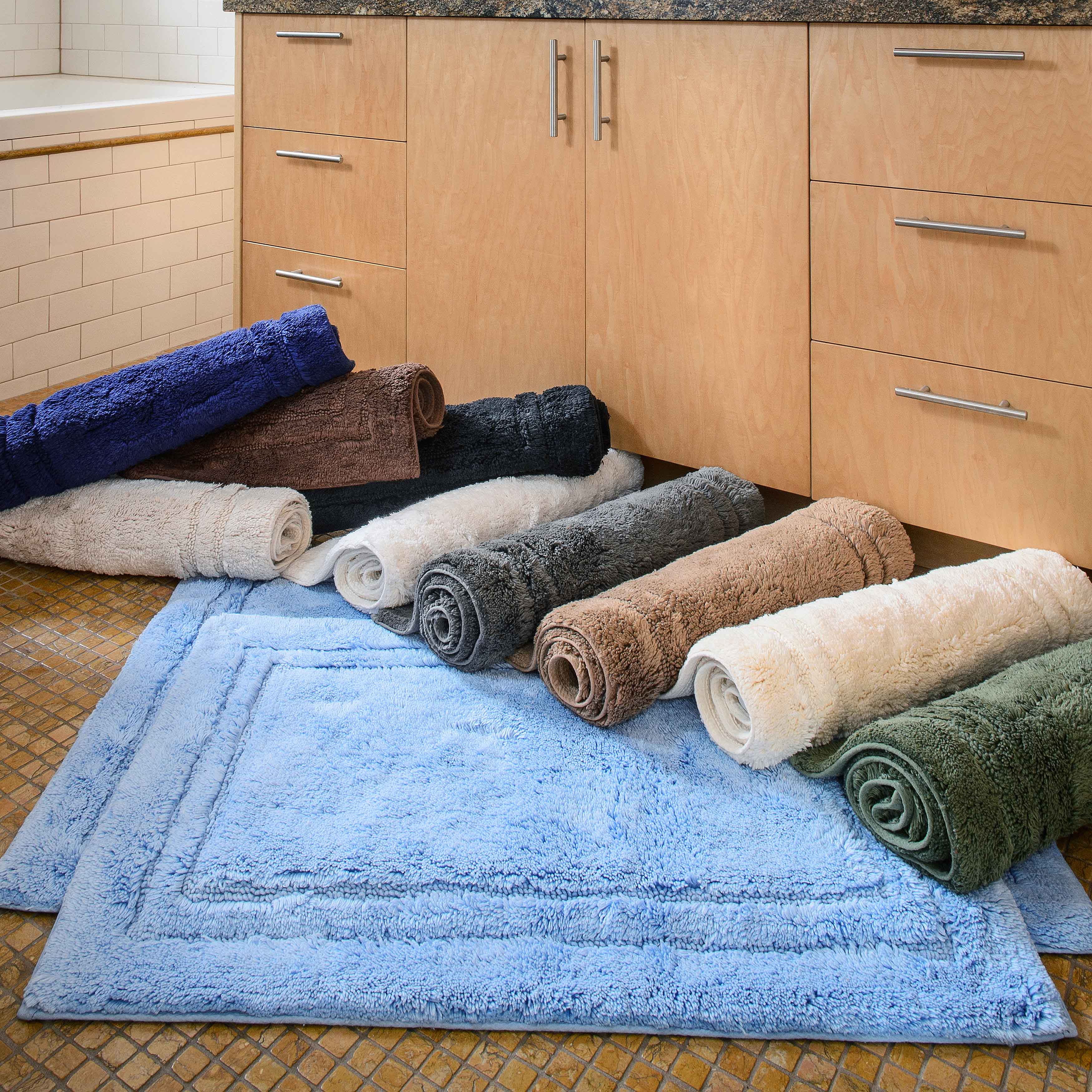 Premium Cotton Non-Slip 2-Piece Bath Rug Set - Soft Absorbent Bathroom Mat for Shower, Tub & Vanity Area - Machine Washable Bath Mats for Safety and Comfort