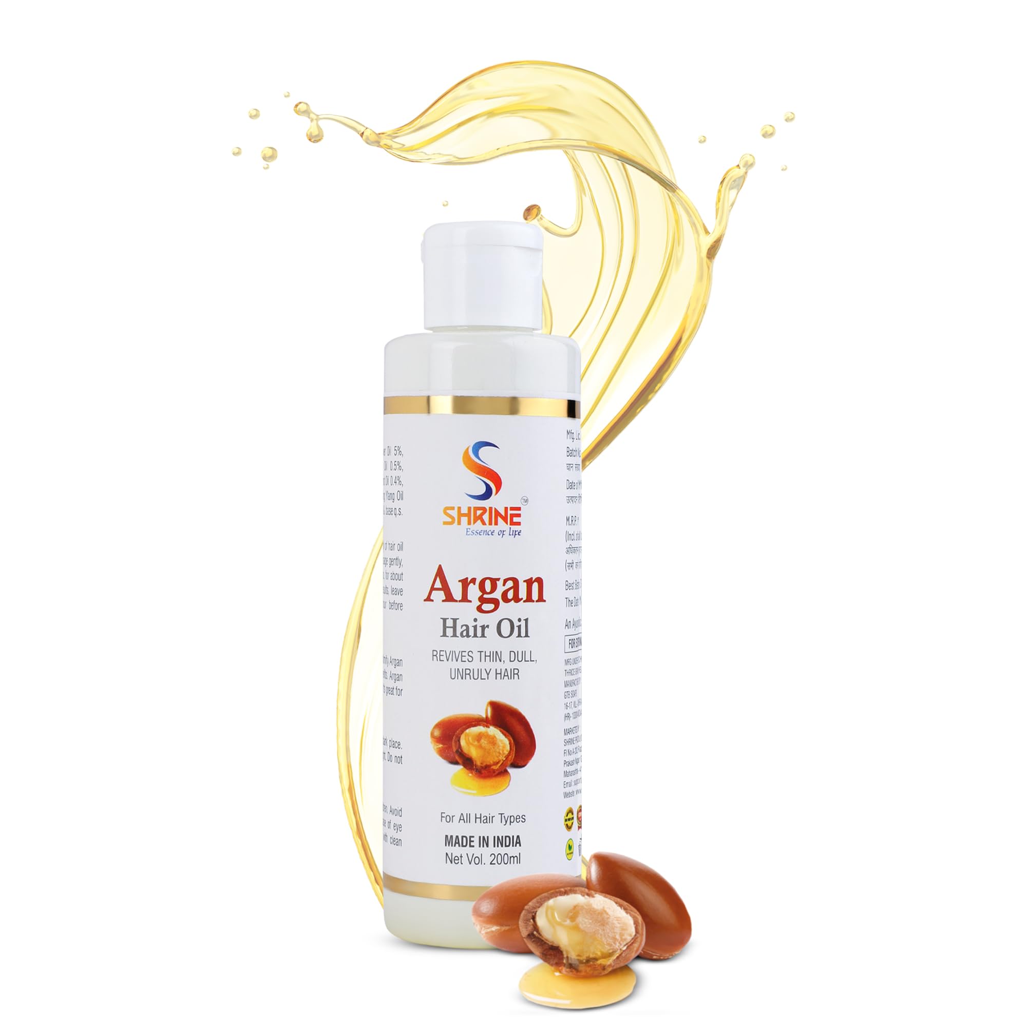 Premium Shrine Argan Hair Oil 200ml - Natural Hair Growth Treatment for Men & Women - Strengthens Dry, Damaged Hair & Reduces Hair Fall - Multi-Purpose Hair Care Oil for Daily Use, Styling & Scalp Massage