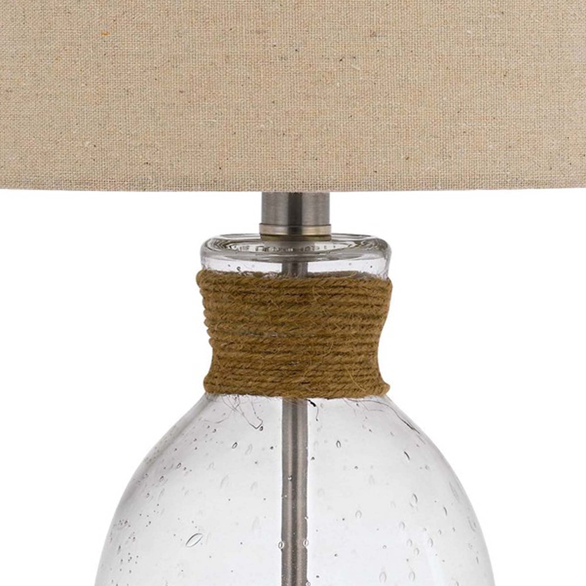 Benjara Beige Table Lamp with Bubble Glass Body & Rope Accent - Perfect for Bedroom Nightstand, Living Room End Table, or Office Desk Lighting