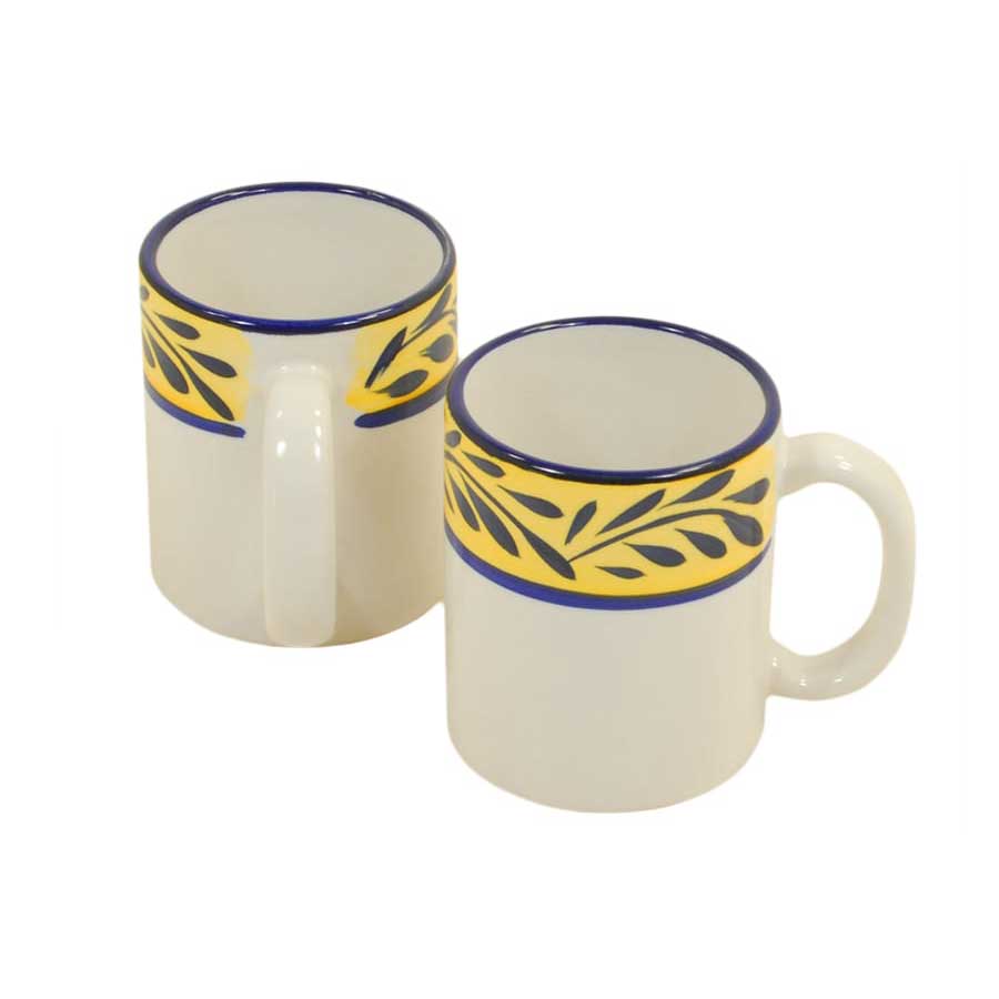 4-Piece French Country Style Coffee Mug Set - White, Blue & Yellow Ceramic Mugs for Home, Office & Gift Giving