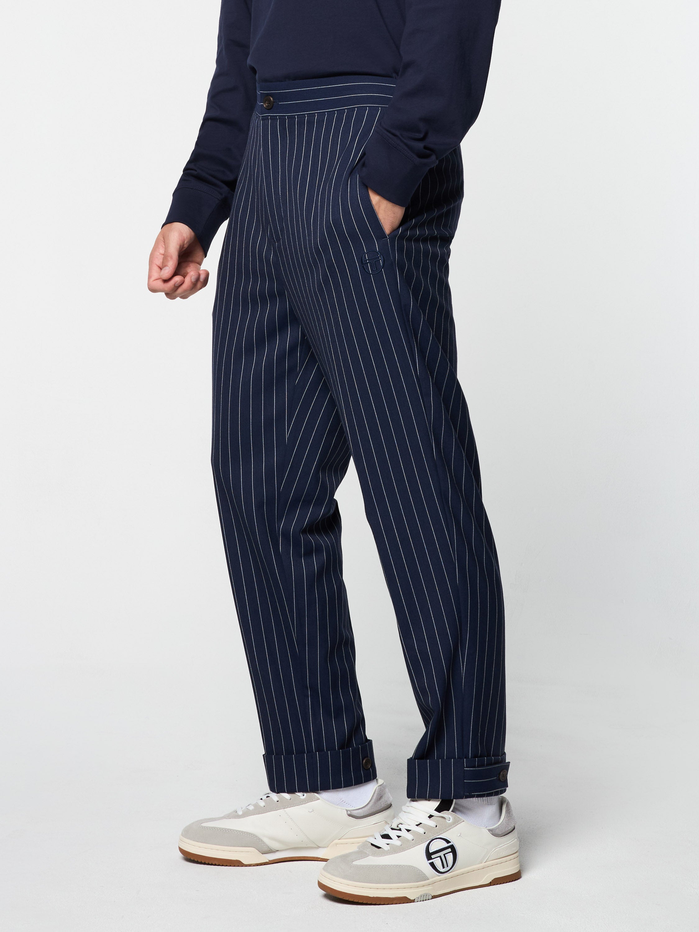 Gessato Suiting Track Pants for Men - Premium Comfort Stretch Joggers in Maritime Blue | Perfect for Work, Travel & Casual Wear