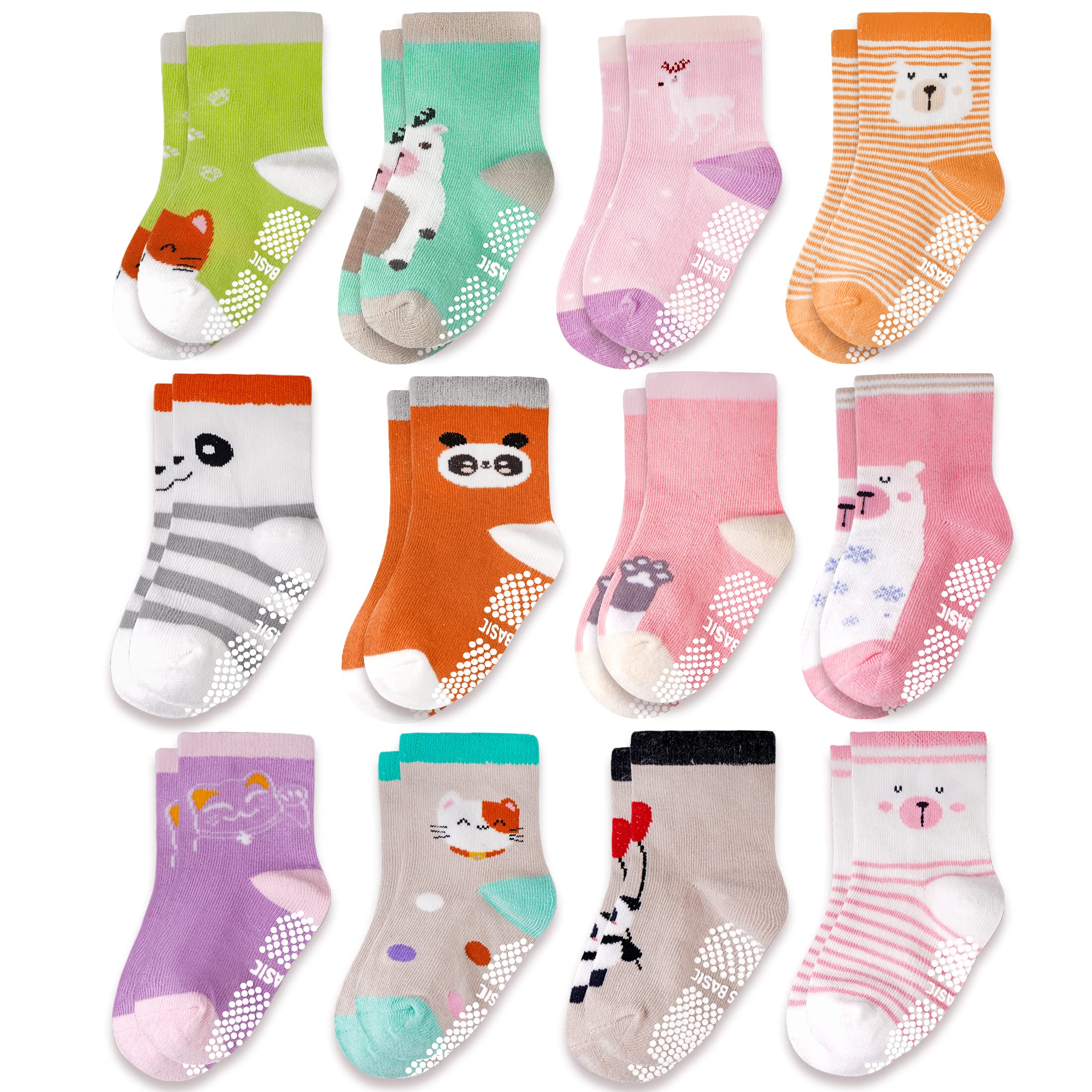 Evercute Non-Slip Grip Socks for Toddlers - 12 Pack Boys & Girls Anti-Skid Baby Socks - Perfect for Playtime, Daycare, and Indoor Activities