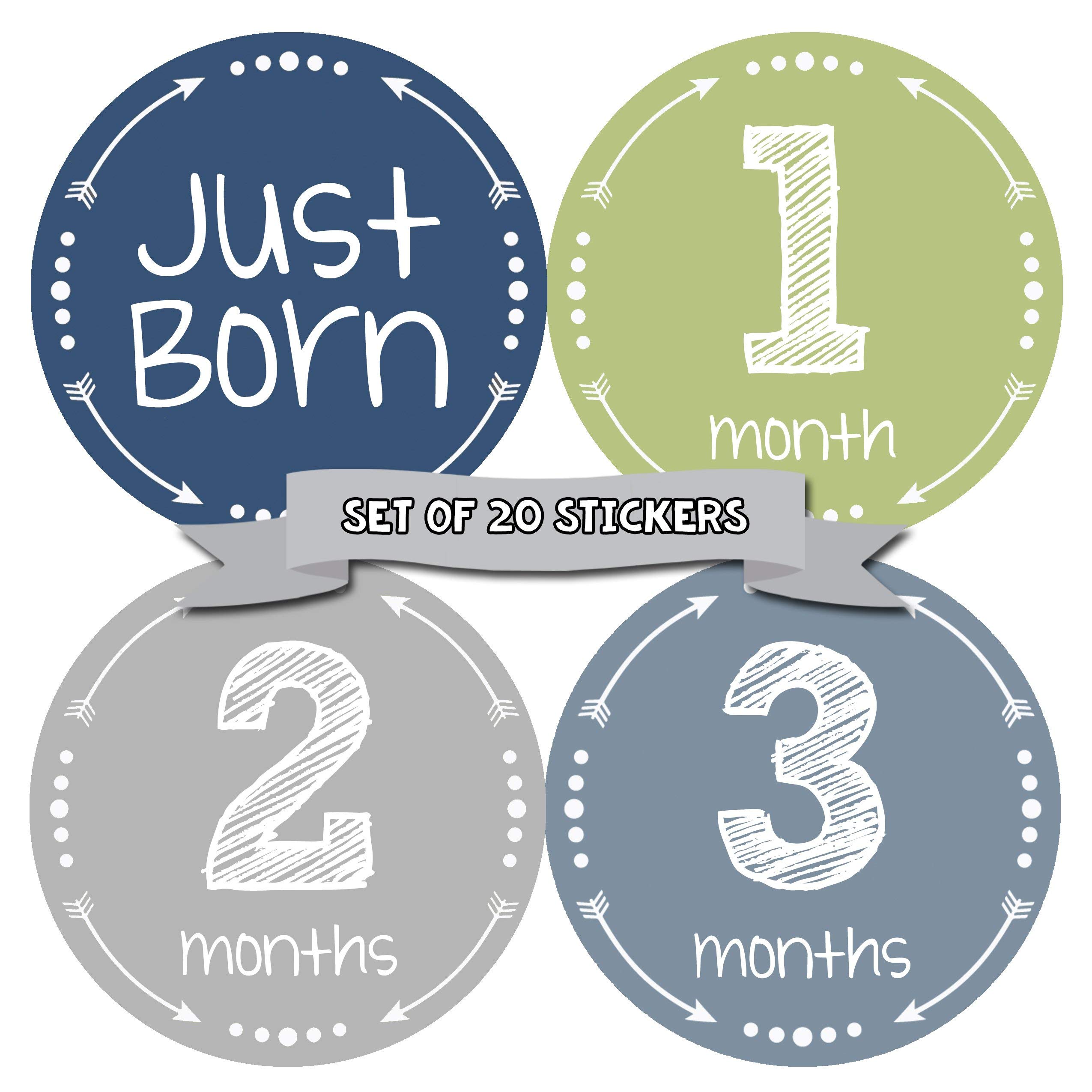 Baby Monthly Milestone Stickers for Newborn Boys - Set of 20 Adhesive Photo Props - Perfect for First Year Photo Shoots, Scrapbooking & Memory Keepsakes