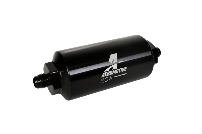 Aeromotive AN-6 Male Inline Fuel Filter 10 Micron Microglass Element - Bright Dip Black Finish for High Performance Fuel Systems & Racing Applications