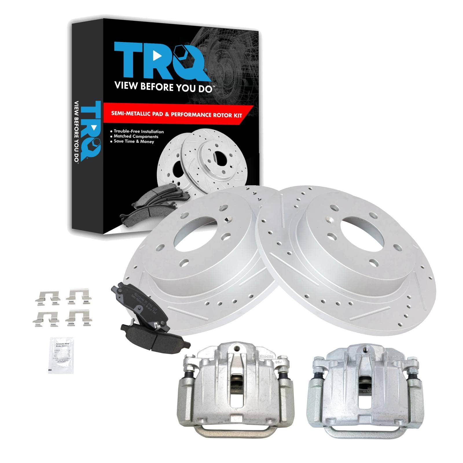 TRQ Performance Brake Kit - Rear Semi-Metallic Brake Pads & G-Coated Rotors for 2006-2011 Cadillac DTS | Premium Braking System for Smooth Stops & Enhanced Safety | Ideal for City Driving, Highway Commutes & Performance Upgrades