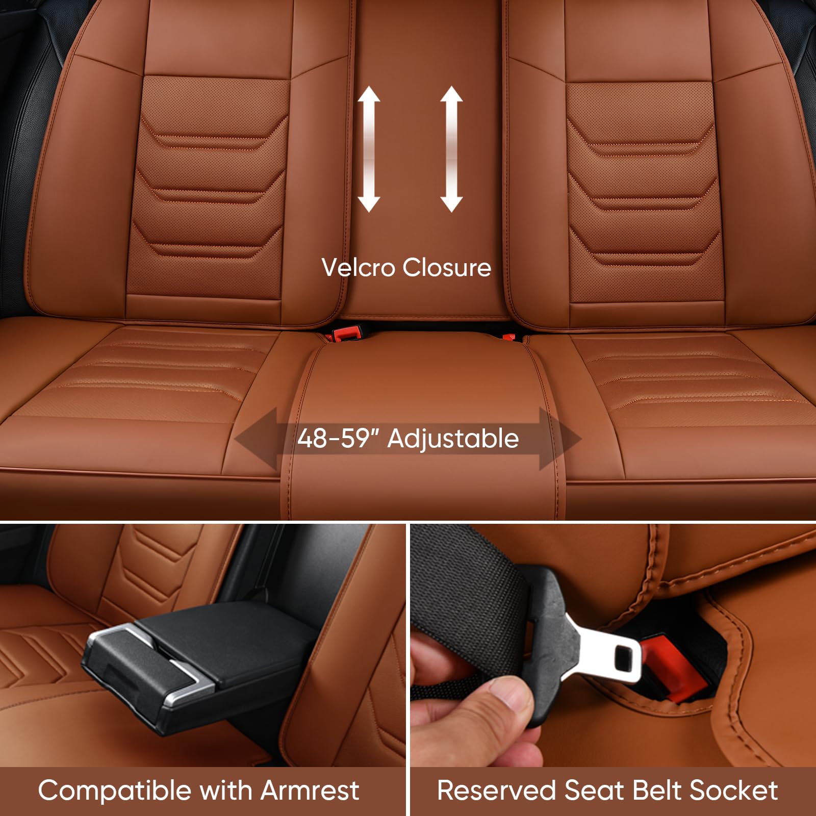 Premium Breathable Leather Car Seat Covers Full Set - Front & Rear Seats with Headrests | Universal Fit for Most Vehicles | Reduces Driving Fatigue | Perfect for Daily Commutes, Road Trips & Long Drives (Brown)