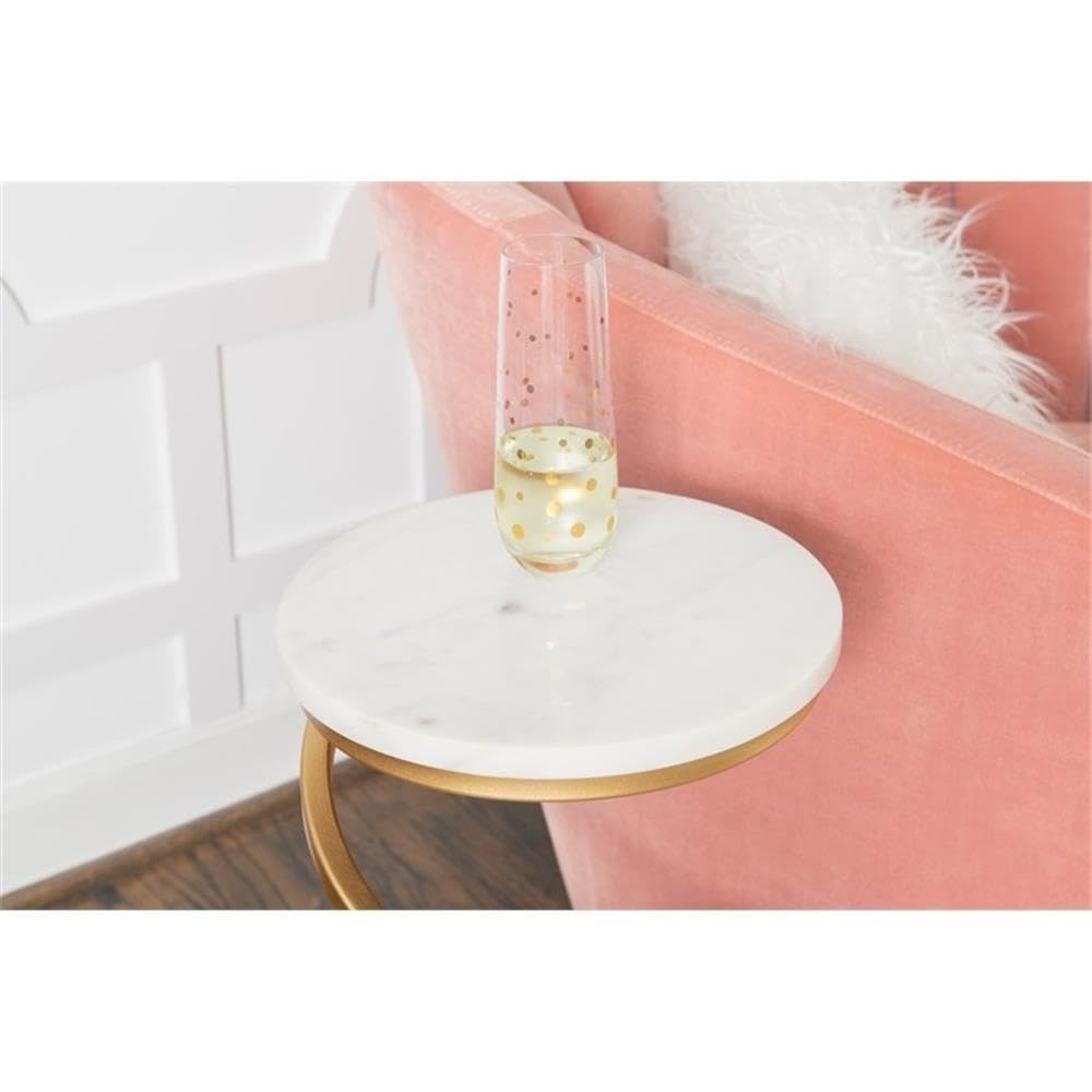 Modern Round Metal & Marble Side Table with Spiral Base - Gold/White Finish - Perfect for Living Room, Patio, or Office Decor