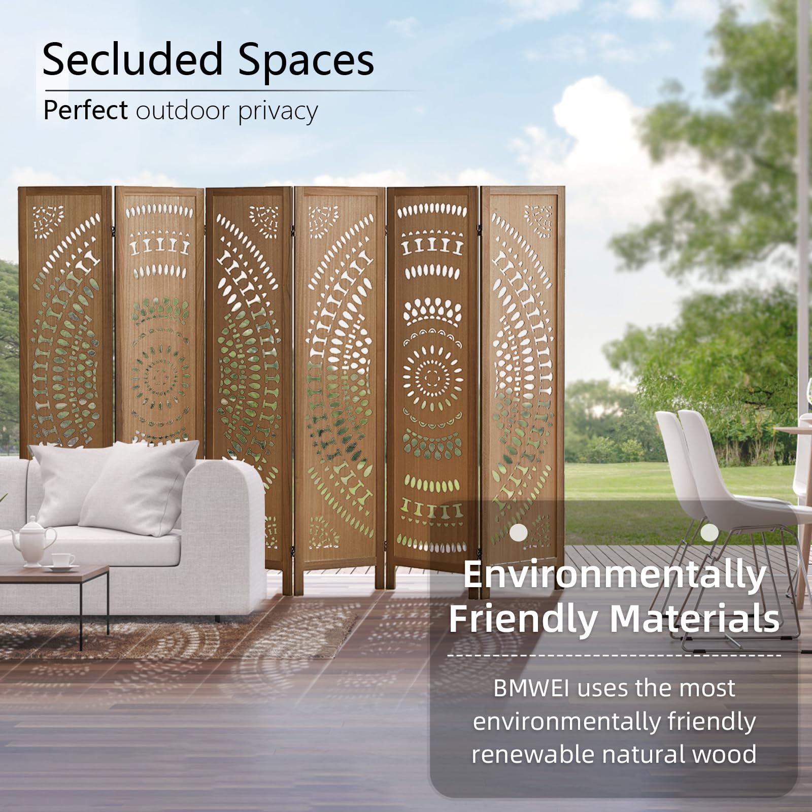 5.6 FT Tall Wooden Room Divider - 6 Panel Folding Privacy Screen for Home, Bedroom & Office | Handcrafted Eco-Friendly Carved Partition Wall (Brown) | Perfect for Creating Private Spaces, Home Decor & Room Separation