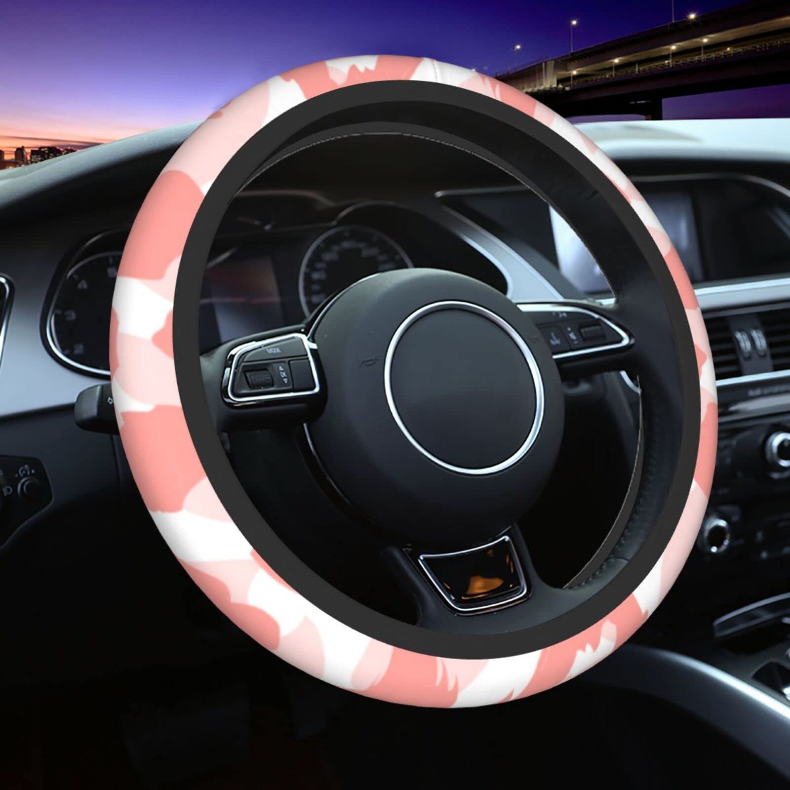 Pink Leopard Print Steering Wheel Cover - Universal 15 Inch Cheetah Pattern Neoprene Car Wheel Protector - Cute Automotive Accessory for Women - Perfect for Daily Commute & Road Trips